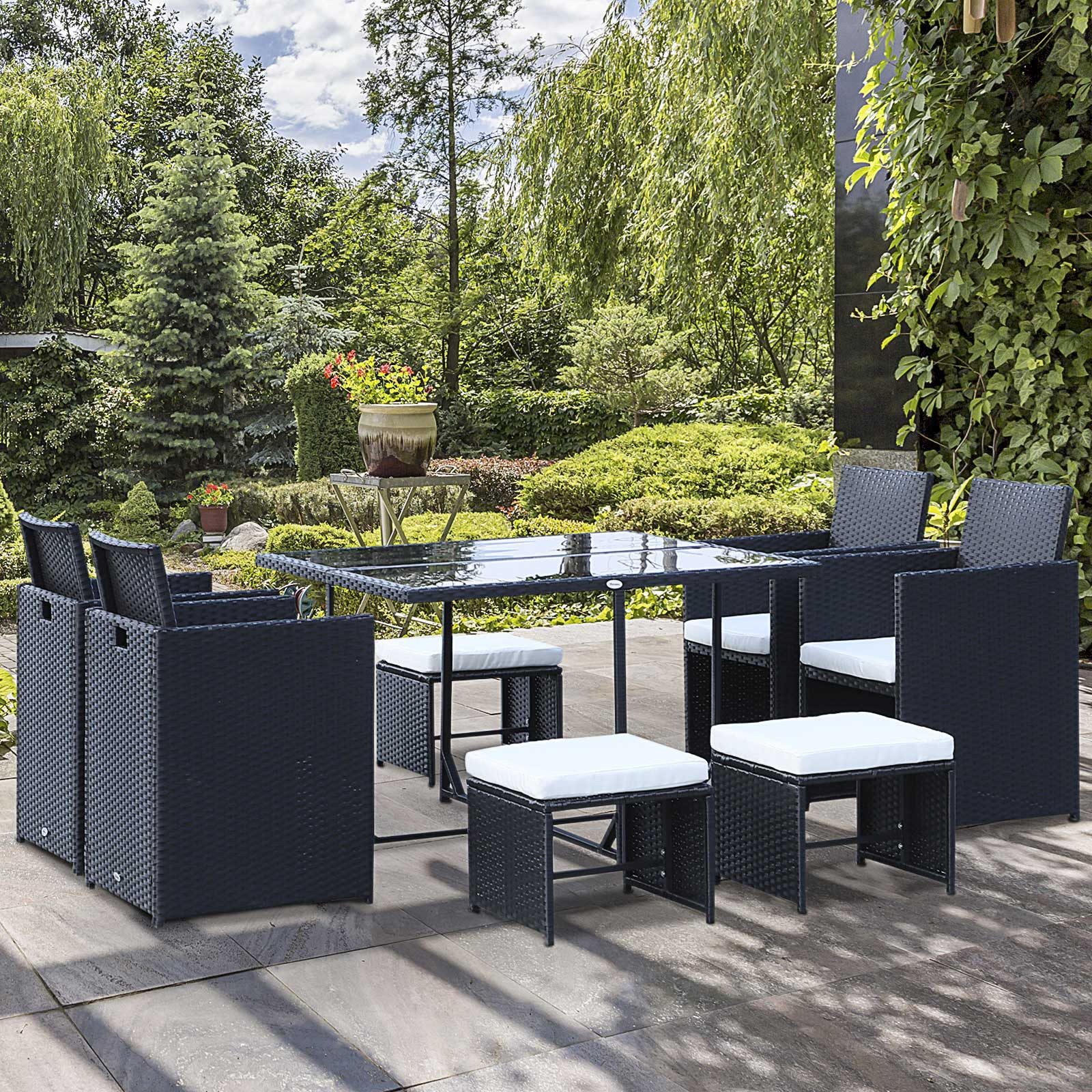 Outsunny Sitzgruppe Polyrattan Gartenmöbel Schwarz 109 x 109 x 72 cm, (Gartenset, 9-tlg., Sitzgruppe), Mit Kissen