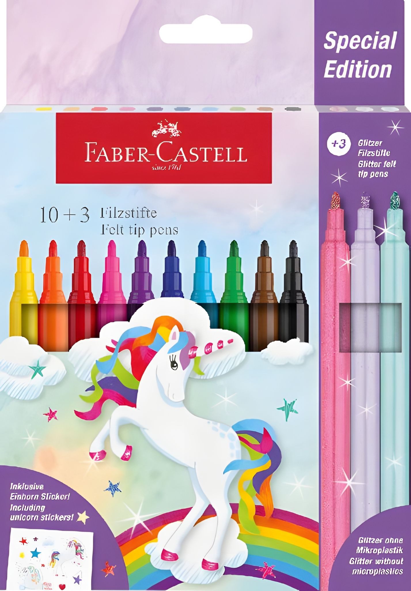 Faber-Castell Malstift Faber Castell Filzstift Einhorn 10+3 und Sticker