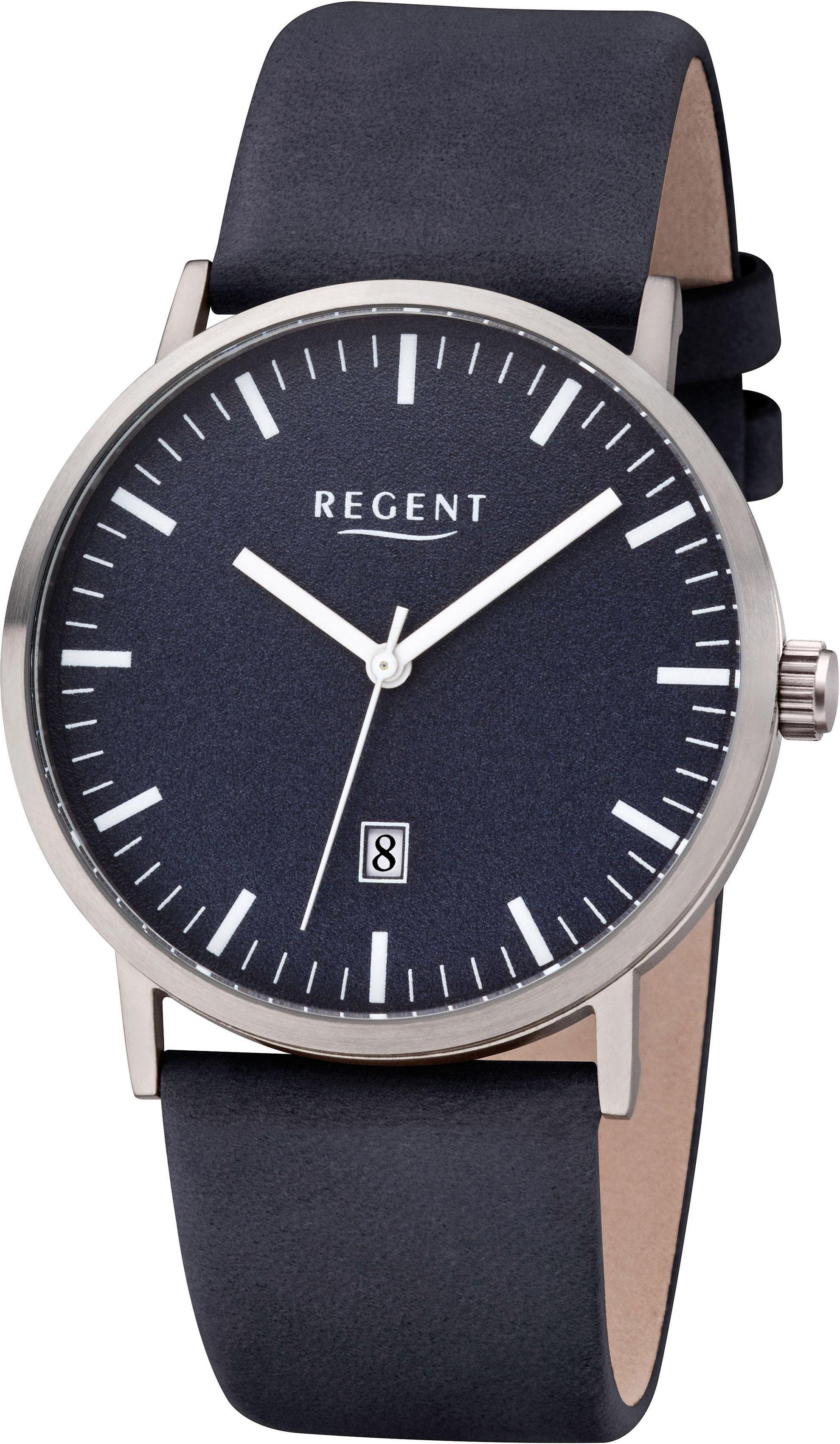 Armbanduhr mittel Herren Quarzuhr Leder Uhr Lederarmband 39mm), Regent F-1234 Quarzwerk, (ca. rund, Herren Regent