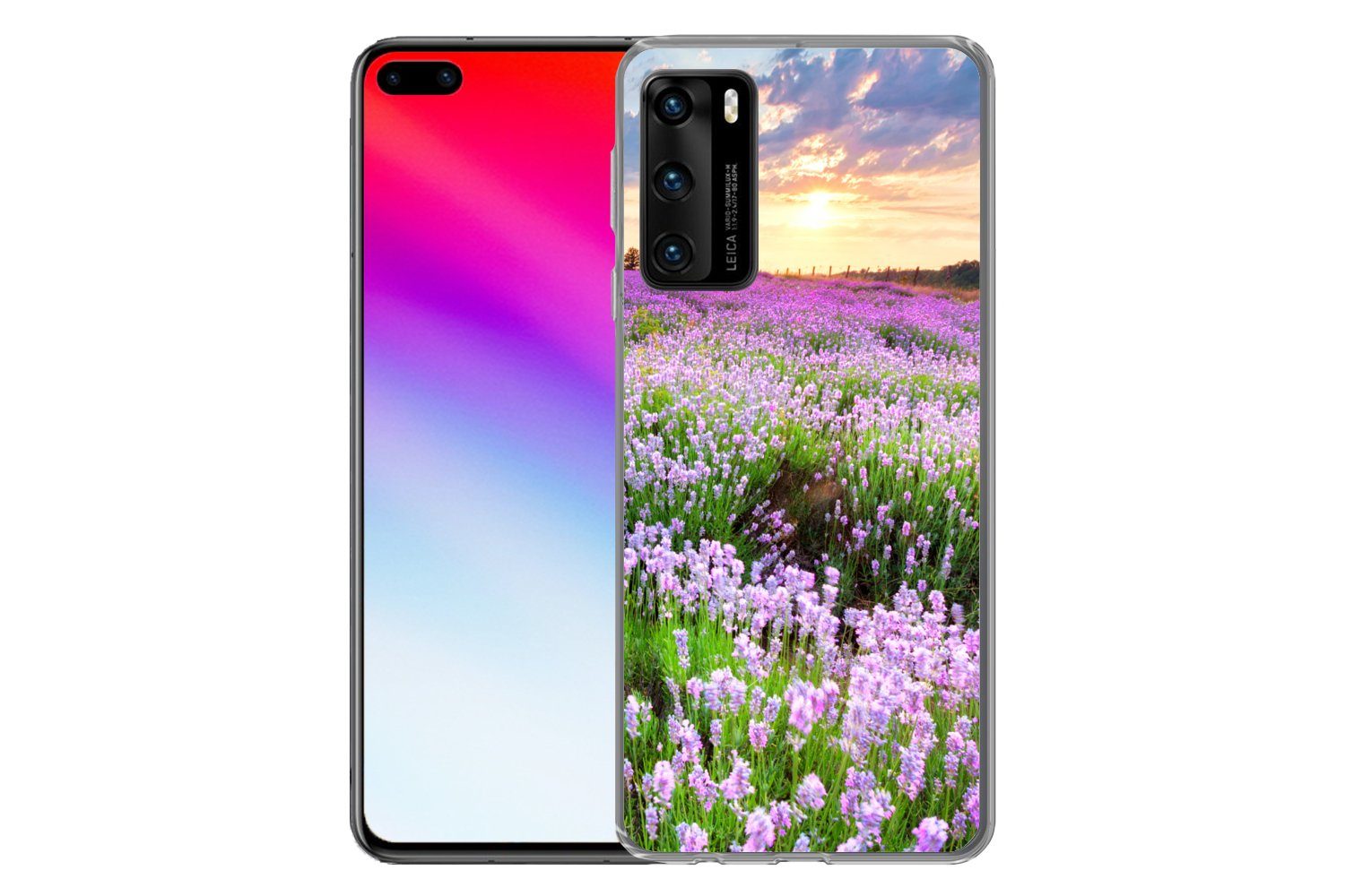 MuchoWow Handyhülle für Huawei P40 Blumen - Lavendel - Lila - Himmel - Sonnenuntergang - W, Handy Case, Silikon, Bumper Case Dünn