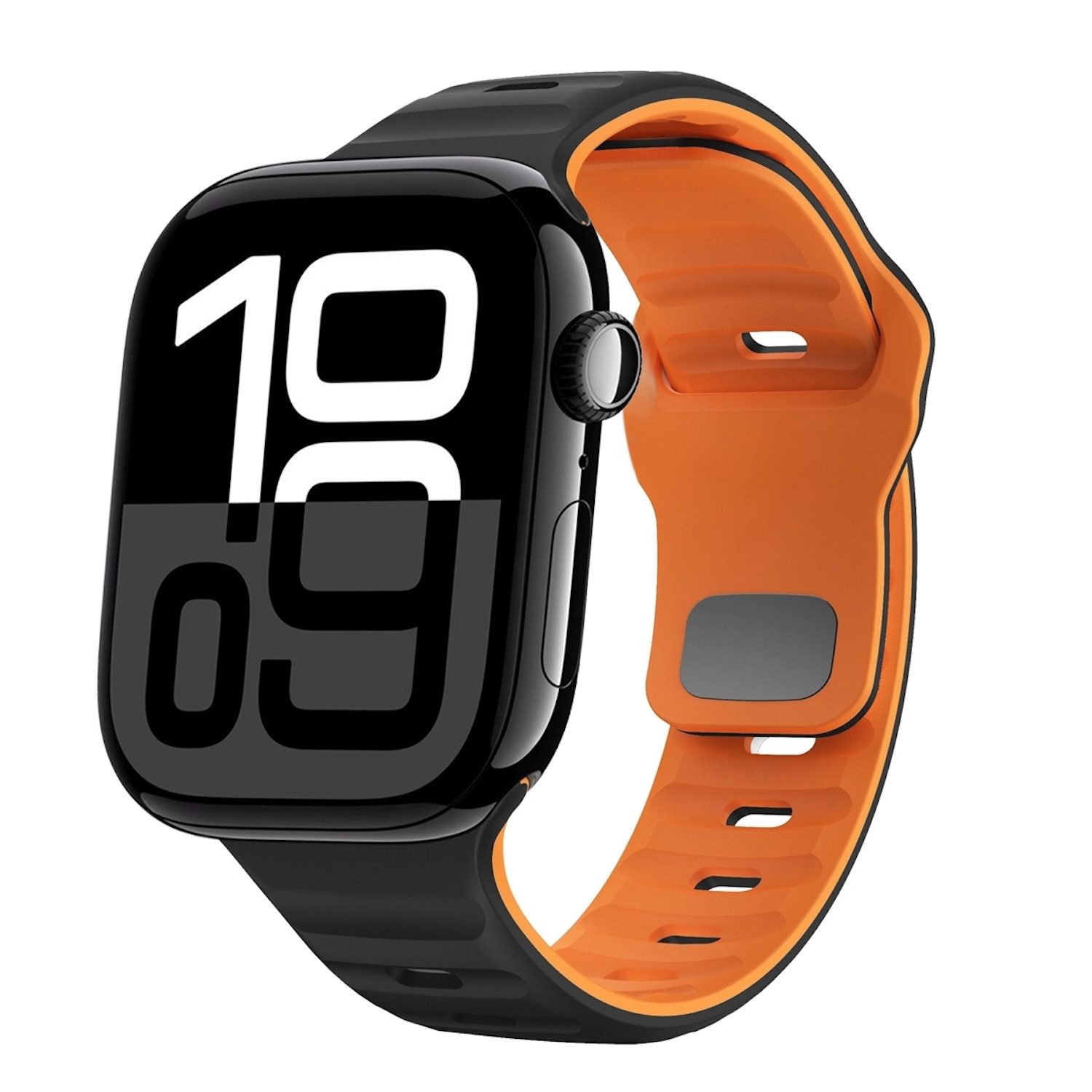 Wigento Smartwatch Armband Fur Apple Watch Series 10 42mm 9 8 7 41 6 SE 5 4 40mm Band Schwarz Silikonarmband mit umgekehrter Schnalle