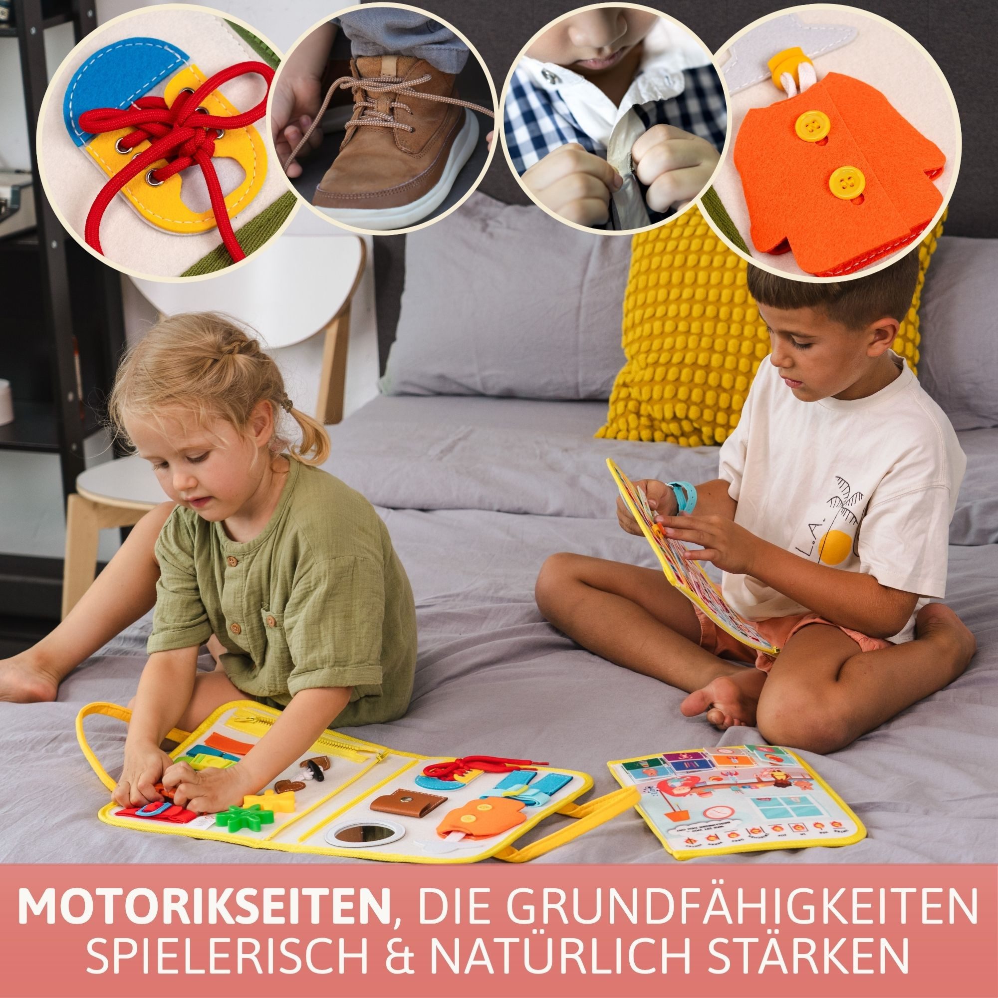 Lions Collection Lernspielzeug Busy Board Deutsch - vernäht - Montessori Spielzeug - Motorikmappe – Bild 5 von 5