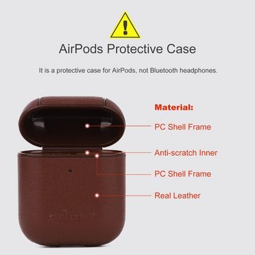 adraw Kopfhörer-Schutzhülle Leder AirPods Hülle: Schutzhülle für AirPods 1 & 2 - Braun, Schutzhülle aus Echtleder für AirPods, leicht und bequem.