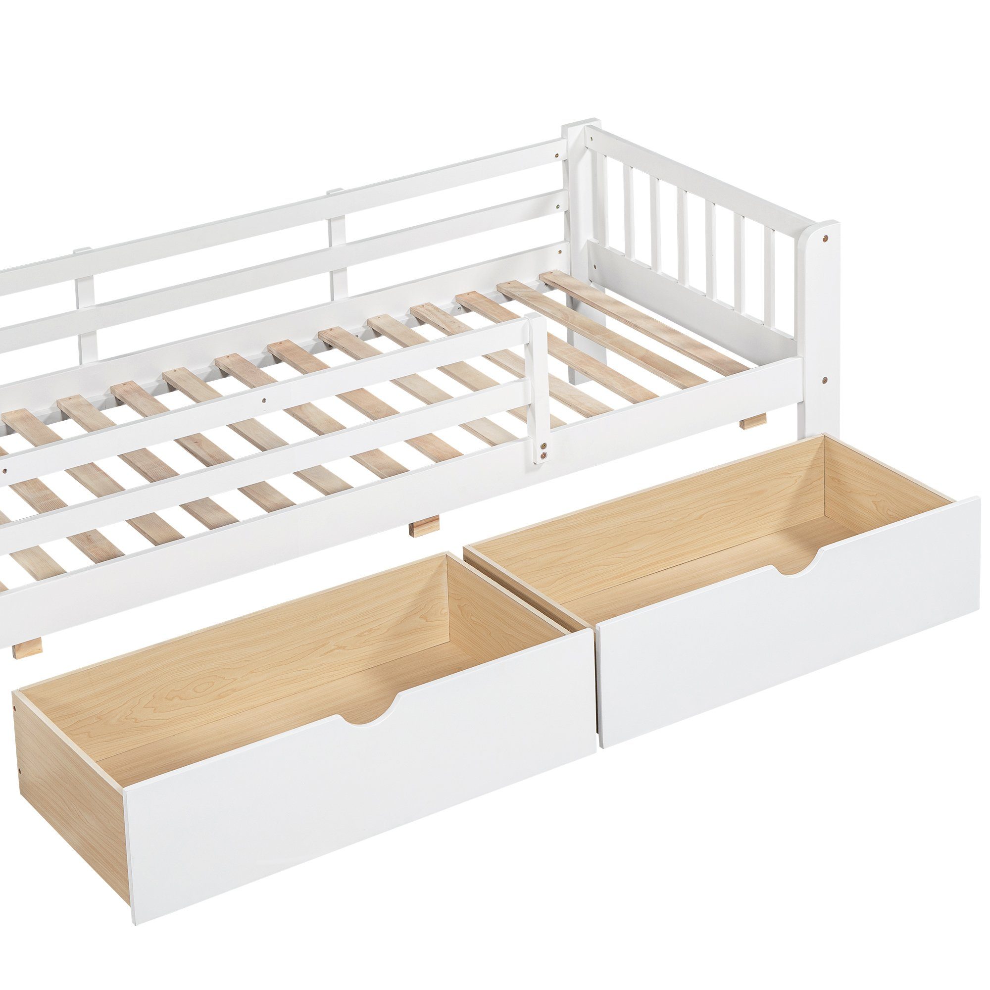 Flieks Kinderbett, Kiefer Massivholzbett mit und 2 90x200cm Tafel Schubladen