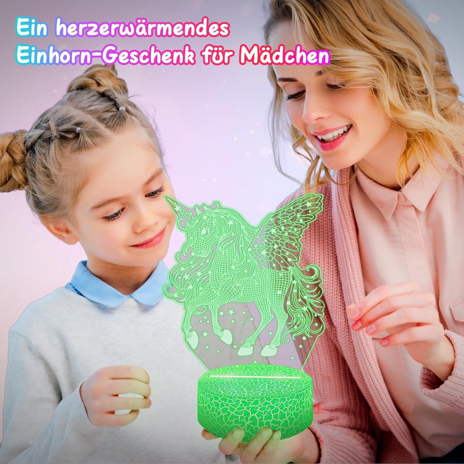 POLEMERA LED Nachtlicht Einhorn LED Nachtlicht Kinder mit 3D-Effekt & Fernbedienung, 3D Einhorn Lampe mit 16 Farben und Fernbedienung – Bild 5 von 5