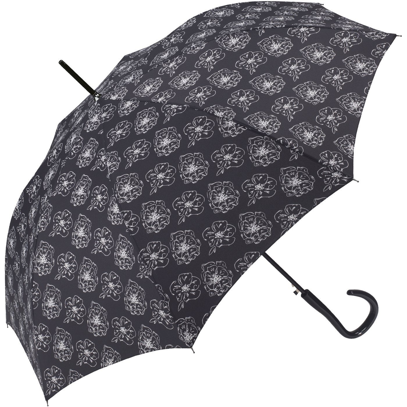 Pierre Cardin Stockregenschirm mit Auf-Automatik Black & White Flower, elegant und stilvoll