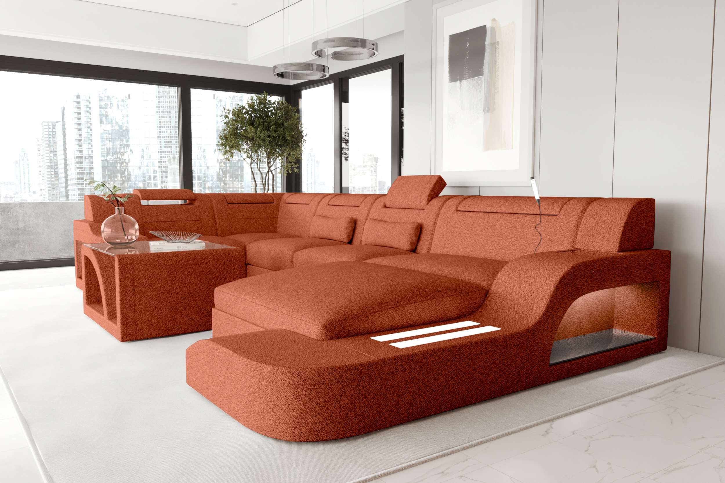 Sofa Dreams Wohnlandschaft Wohnlandschaft Palermo U Form Stoffsofa, Wohnlandschaft, U-Form, Polster Couch in U-Form mit LED, 2 Zierkissen inklusive