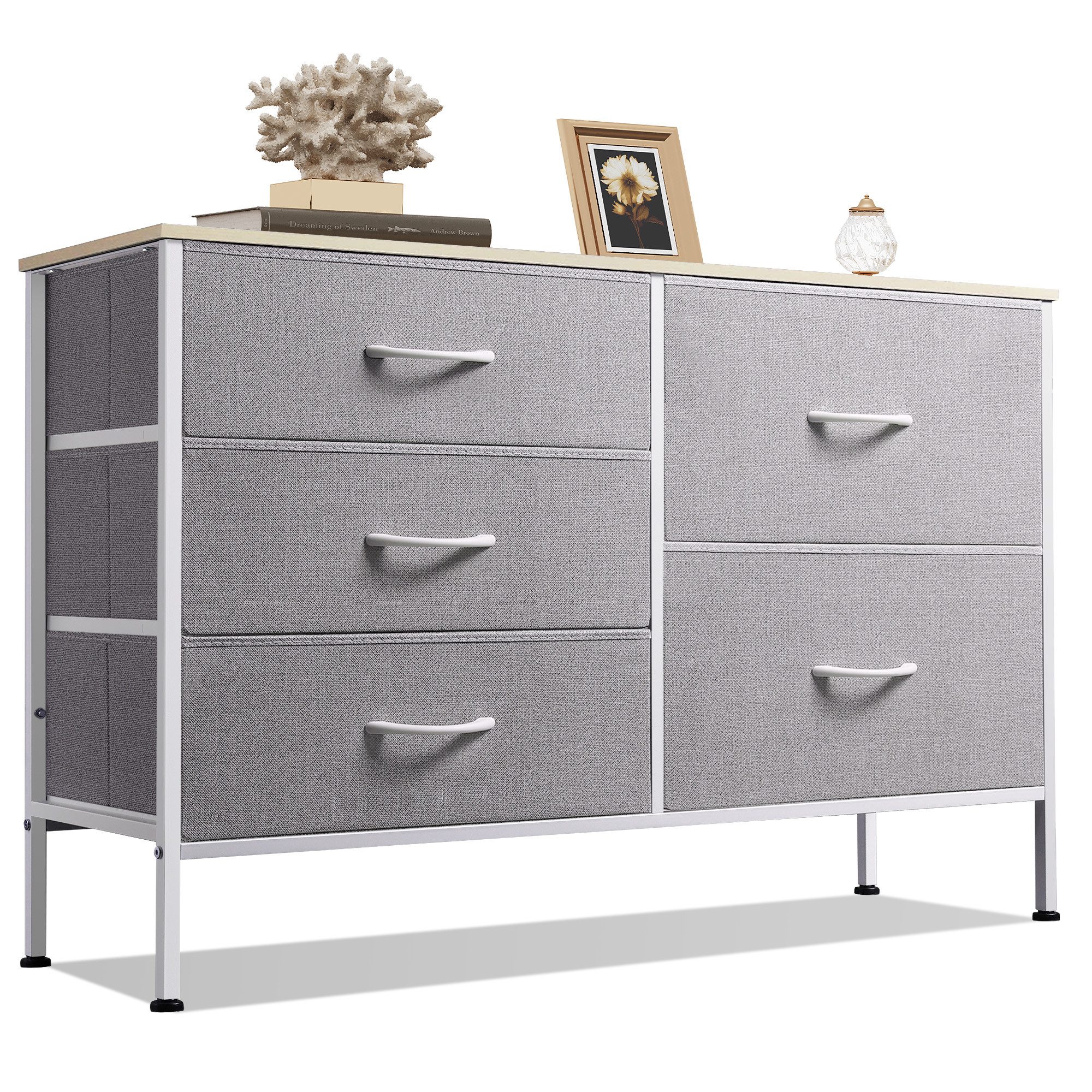 WLIVE Kommode Mit 2 Schubladen - Stoffkommode Vintage Braun 40x30x63cm