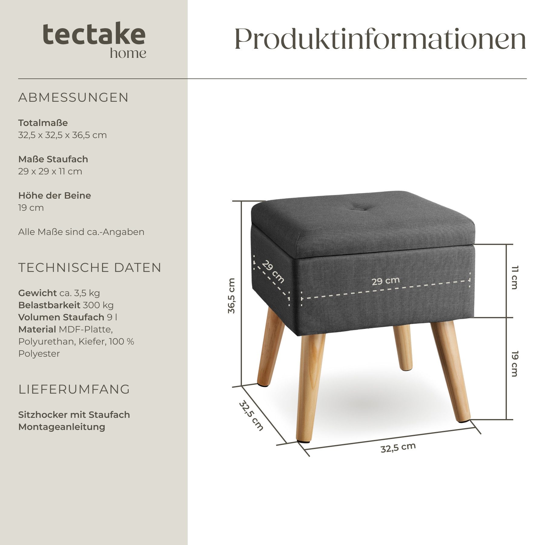 tectake Sitzhocker Elva, quadratisch