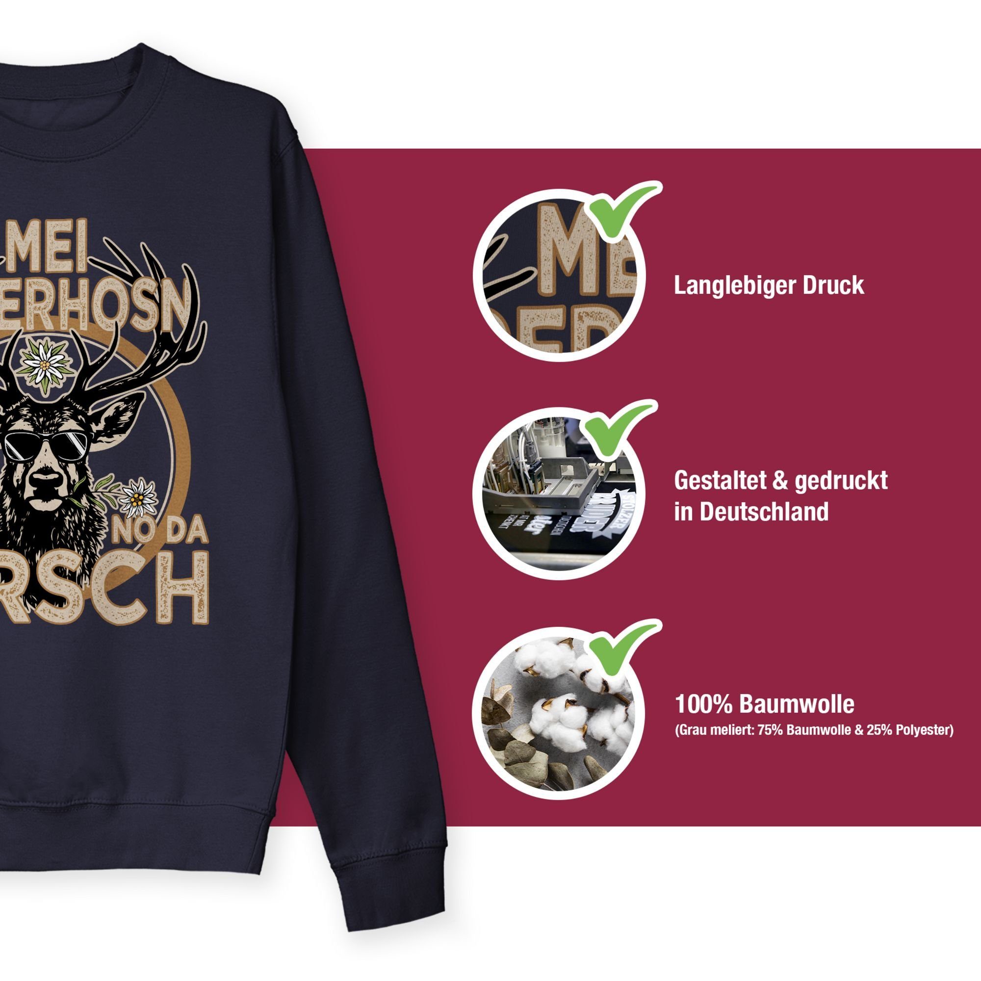 der Outfit Shirtracer Oktoberfest Lederhose Sweatshirt (1-tlg) für Spruch Dunkelblau Trachten Hirsch Herren Trägt Mode 1