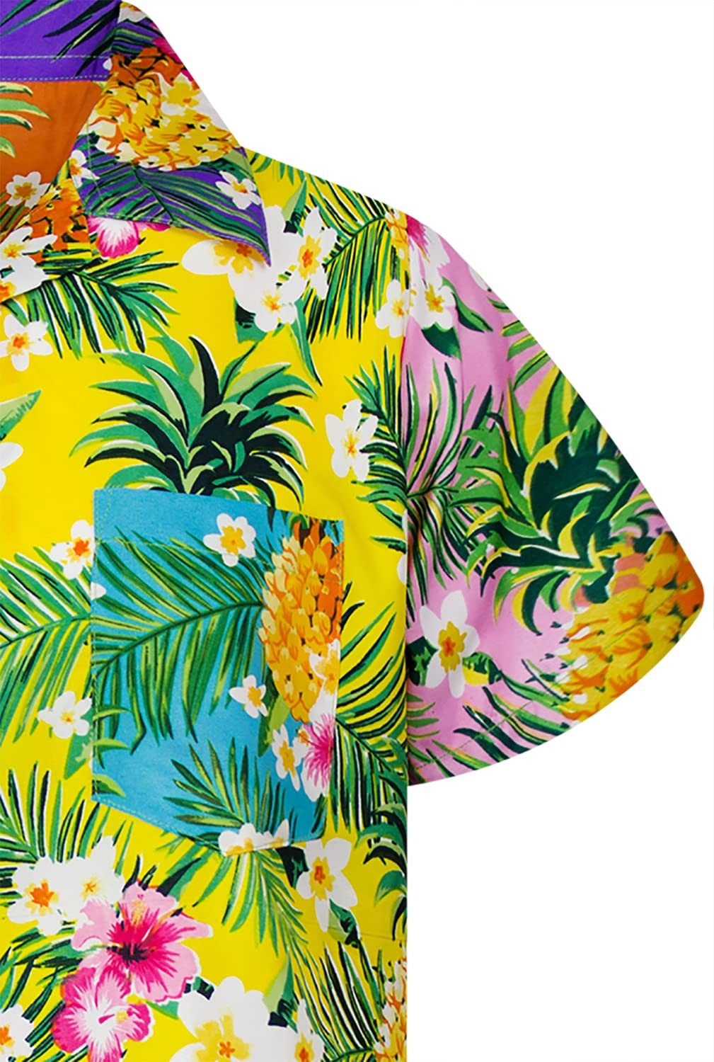 King Kameha Hawaiihemd Pineapple Flowers Kids Funky Hawaii-Hemd Kinder Kurzarm Front-Tasche