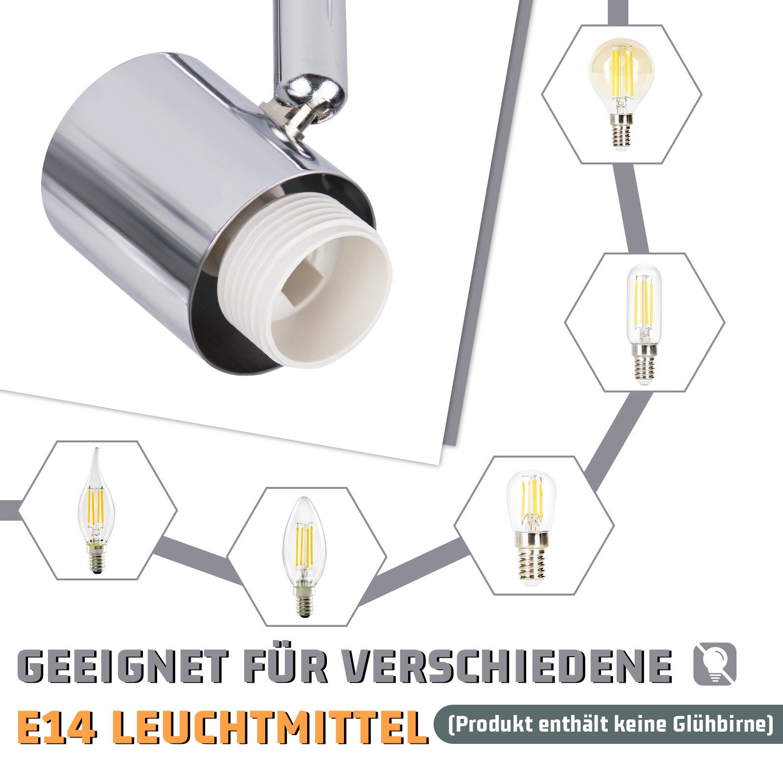 ZMH Deckenstrahler 2/3/4 Flammig E14 Glas Lampenschirm Deckenleuchte Vintage Wohnzimmer, ohne Leuchtmittel, Schwenkbar 350° Morden Spots für Hotellobby Schlafzi – Bild 4 von 5
