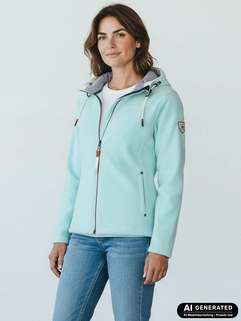 Dry Fashion Fleecejacke Norden Damen Jacke Fleece Windabweisend - Übergangsjacke mit Kapuze Verstellbare Kapuze, 2-Wege-Reißverschluss, Reißverschluss-Taschen
