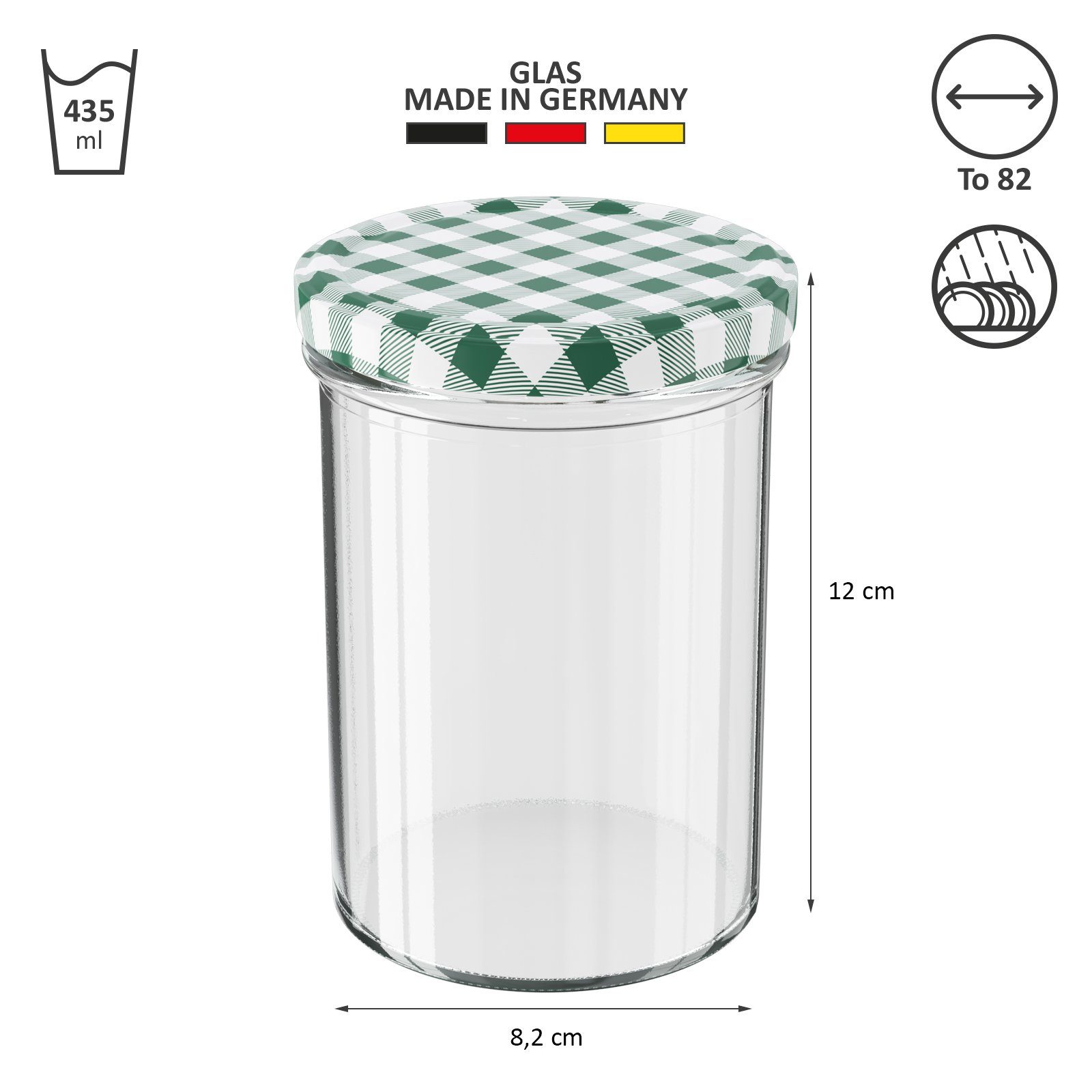 Wellgro Vorratsglas Einmachgläser Schraubdeckel grün kariert - 435 ml, (50-tlg) – Bild 4 von 5