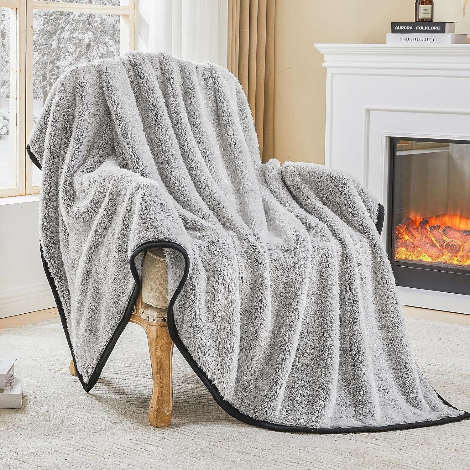 Wohndecke Kuscheldecke Sherpa Sofadecke 150x200 Flauschig 150 x 200cm 04-schwarz, LuxusKollektion