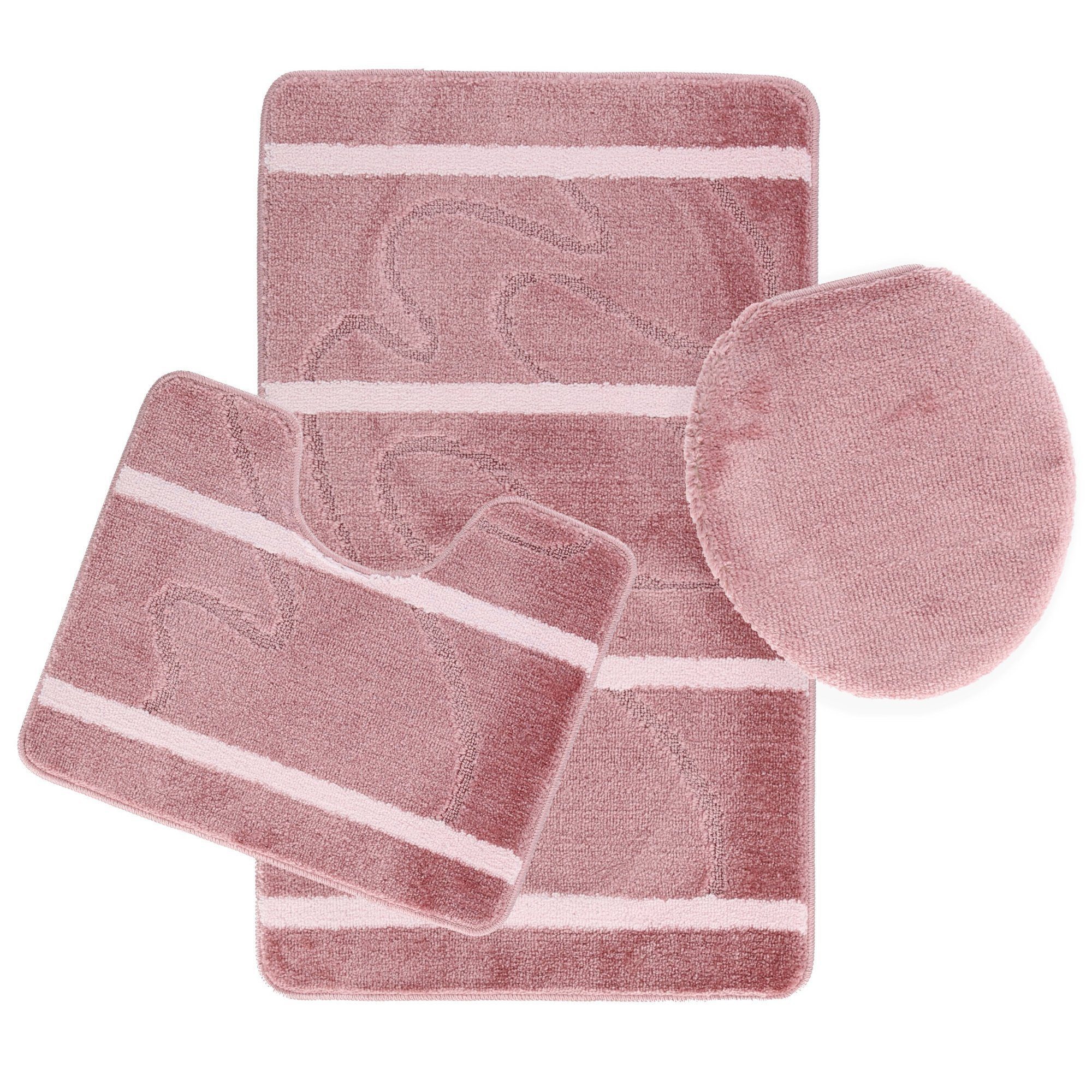 Almina Badematte 3-Teilig Bad Garnitur Badvorleger Kleine Streifenmuster ru günstig online kaufen
