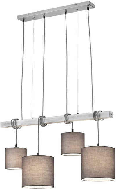 TRIO Leuchten Pendelleuchte »PADME«, höhenverstellbare Hängelampe, 4-flammig, exkl. Leuchtmittel (E27), mit grauer Holzleiste und Stoffschirmen