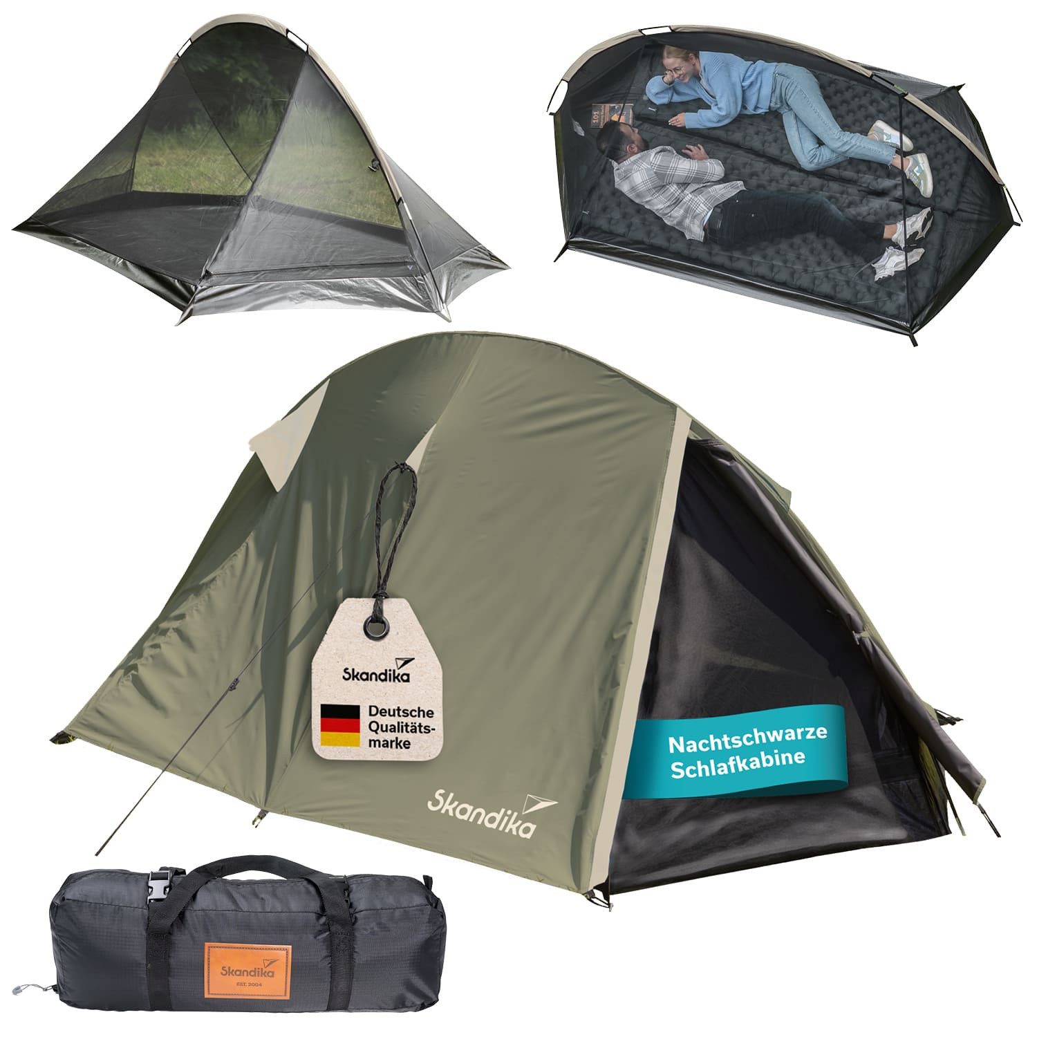 Skandika Tunnelzelt Trekkingzelt Hemus 2 Sleeper, für 1 bis 2 Personen, ultraleicht 2,5 kg, Personen: 2 (wasserdicht, Skandika Sleeper Technologie, Tragetasche), kleines Packmaß, 3000mm Wassersäule, Schlafkabine dunkel