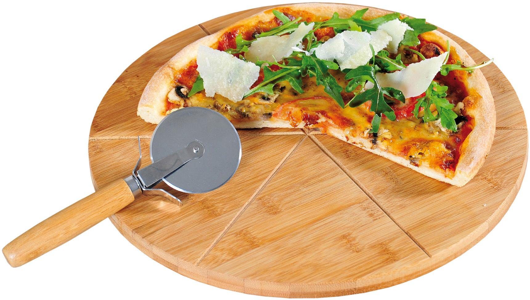 KESPER® Pizzaschneidebrett Pizza-Teller, Bambus, Edelstahl, (Set, 1-St), mit 1 Pizzaschneider