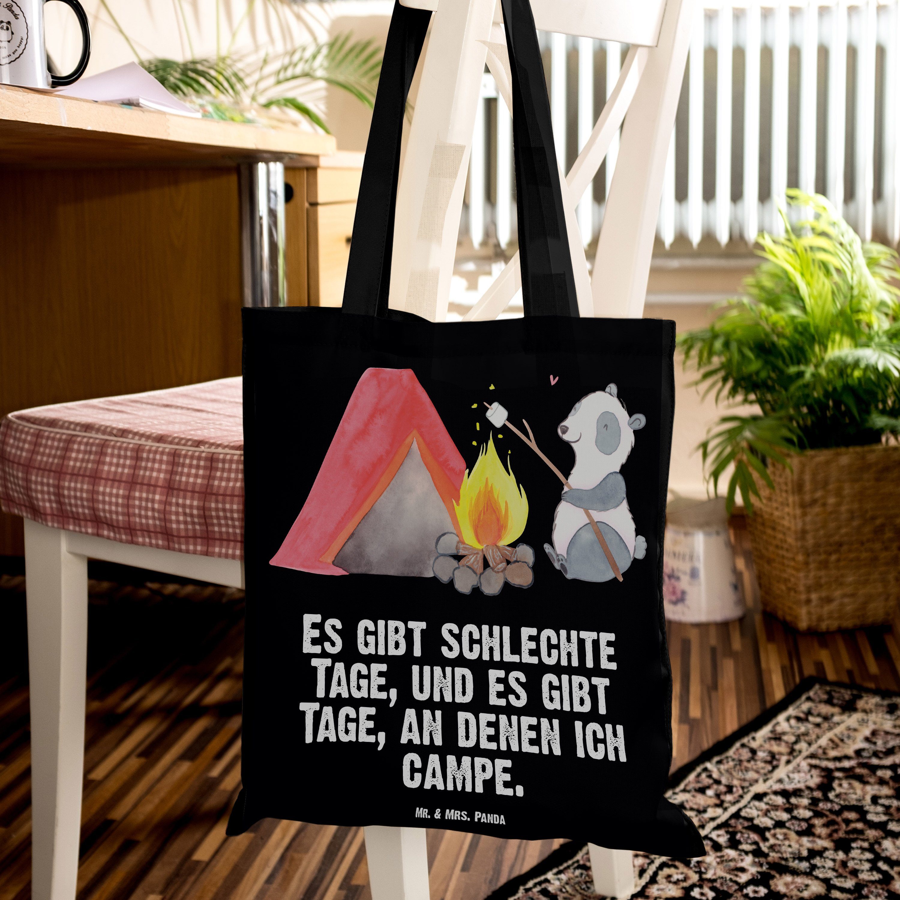 Sport, Stoffbeu - Schwarz Tragetasche Beuteltasche, Tage Mrs. Geschenk, Panda Campen Mr. Panda & - (1-tlg)