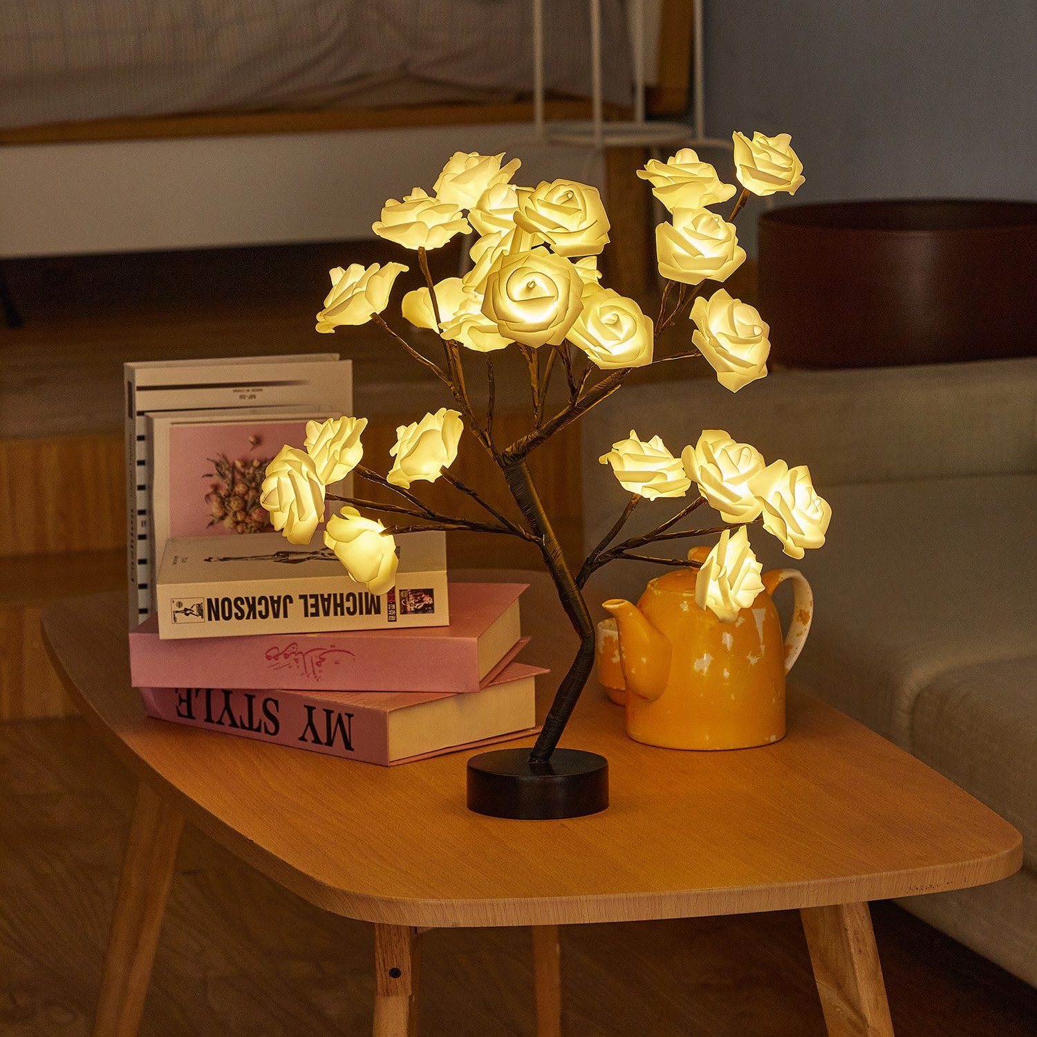Rosnek LED Tischleuchte LED Tisch-Bonsai-Baum Nachtlicht, Künstliche Rose Blume, Warmweiß, Home Hochzeit Party Dekor,Valentinstag Geschenk – Bild 5 von 5