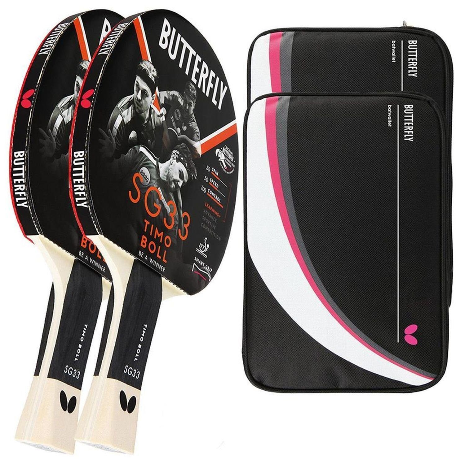 Tischtennisschläger 2x Timo Boll SG33 + 2x Drive Case 2