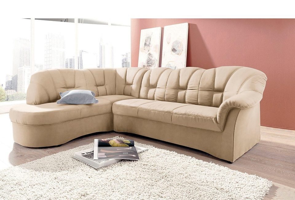 DOMO collection Ecksofa Papenburg, zeitlose Rückensteppung, elegante Armlehne, L-Form, mit Ottomane, wahlweise mit Bettfunktion, OTTOs Choice