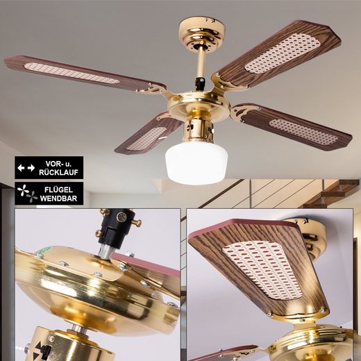 V-TAC Deckenventilator, Decken Ventilator Zugschalter Lampe Kühler Glas