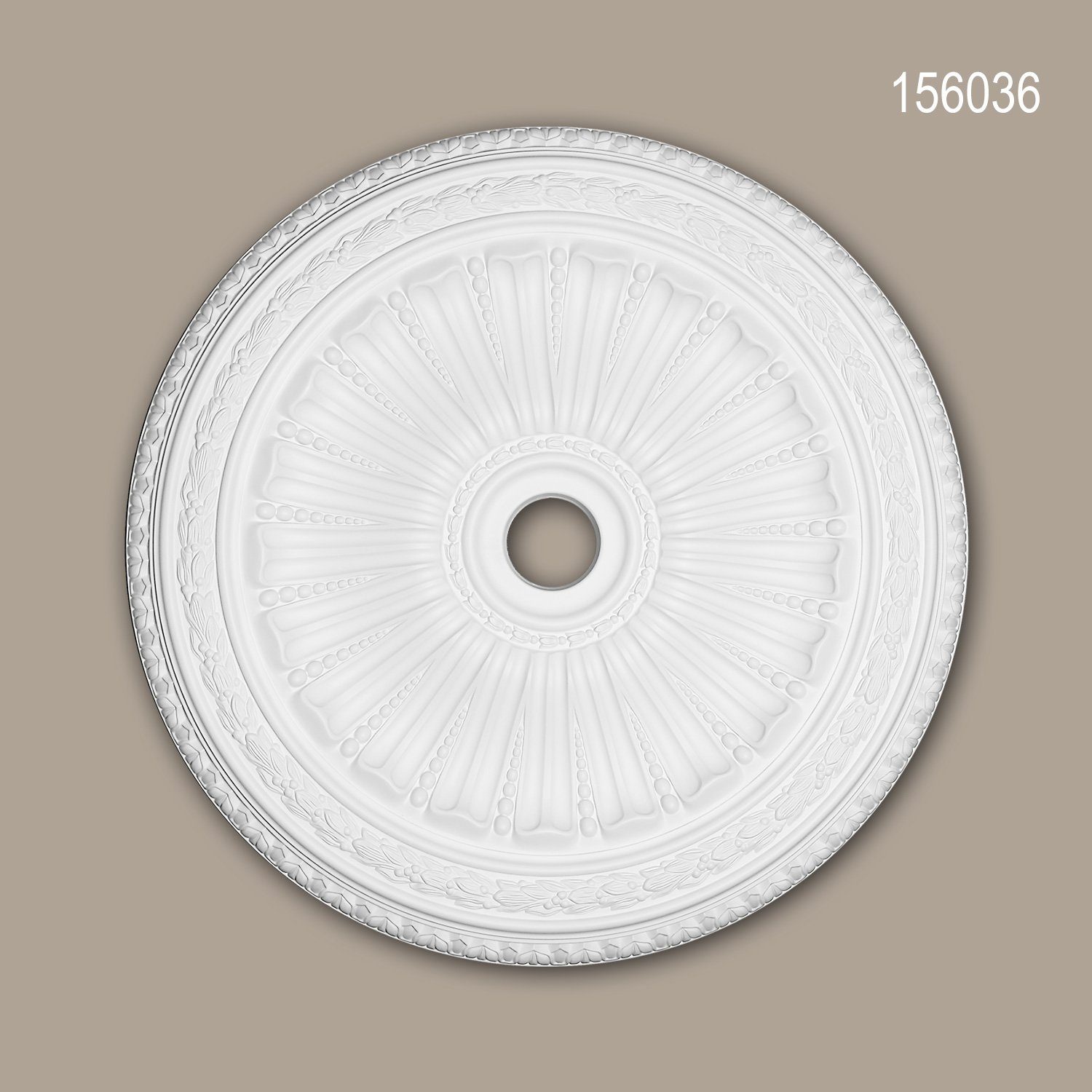 Profhome Decken-Rosette 156036 (Rosette, 1 Durchmesser Neo-Renaissance Zierelement, Stil: St., Deckenrosette, 88,7 Deckenelement, Stuckrosette, cm), Medallion, vorgrundiert, weiß