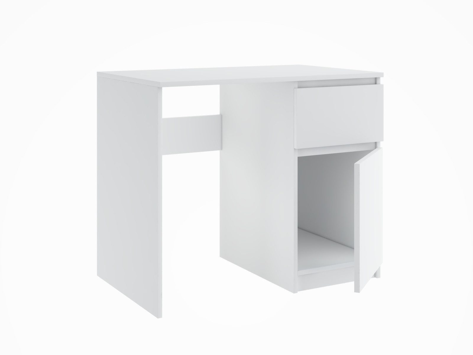 Furnify Computertisch 90 cm HERMES mit 1 Schublade & 1 Tür, Rechtsseitiger, Weiß