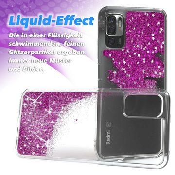 EAZY CASE Handyhülle Liquid Glittery Case für Xiaomi Redmi Note 10 5G 6,5 Zoll, Bumper Case Back Cover Glitter Glossy Handyhülle Etui Violett Lila