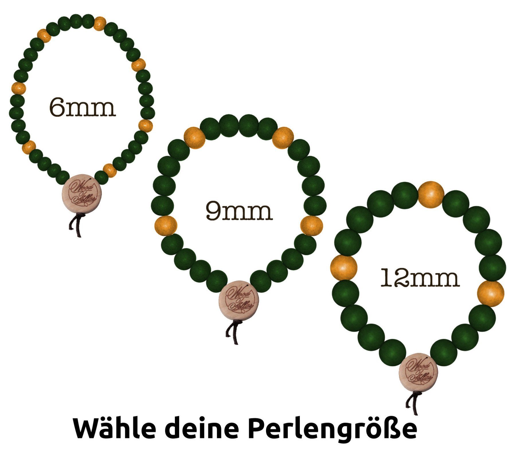 WOOD FELLAS Armband WOOD FELLAS Perlen-Schmuck schickes Holz-Armband mit Holzanhänger Deluxe Pearl Bracelet Grün/Gelb