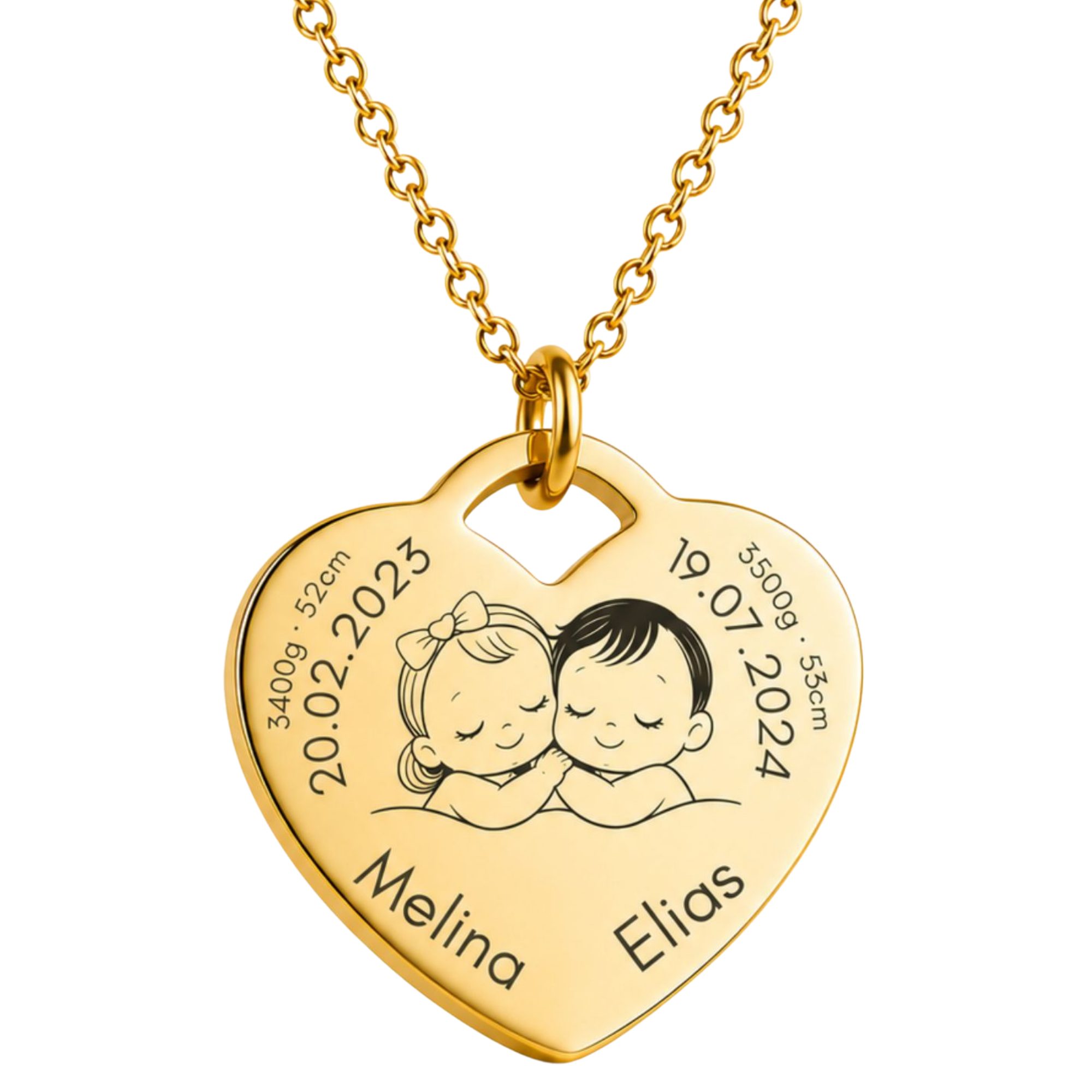 BS Schmuckdesign Kette mit Anhänger mit Gravur Personalisierte Halskette Geburtskette Herzkette Mutter-Kind (inkl. Gravur), personalisierbar inkl. Geschenkbox