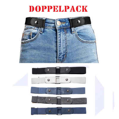 Ware aus aller Welt Taillengürtel Doppelpack Stretchgürtel elastischer Gürtel für Damen und Herren Stretchgürtel zum Einziehen in die Jeans ohne Schnalle