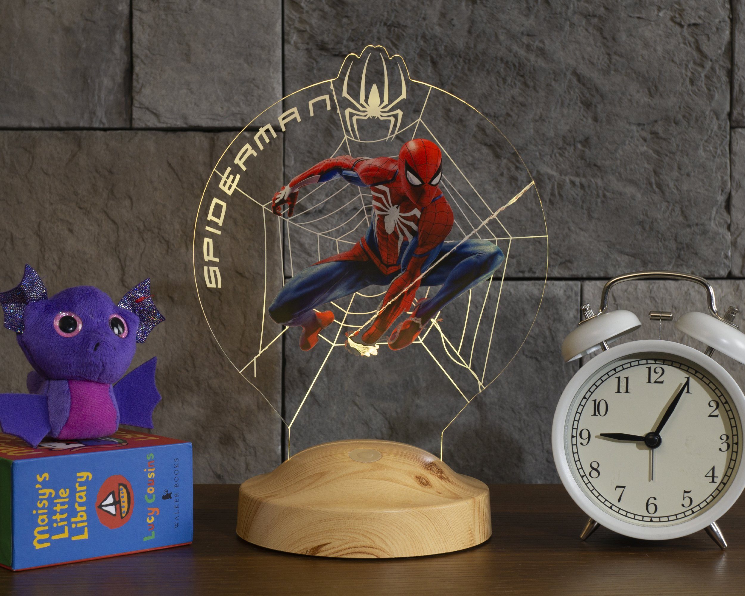 UV Nachttischlampe Kinder, Druck Jungen, Spiderman-Fans Geschenkelampe Leuchte 3D Farben für Geschenk 7 Nachtlicht Geburtstagsgeschenk fest für Spiderman integriert,