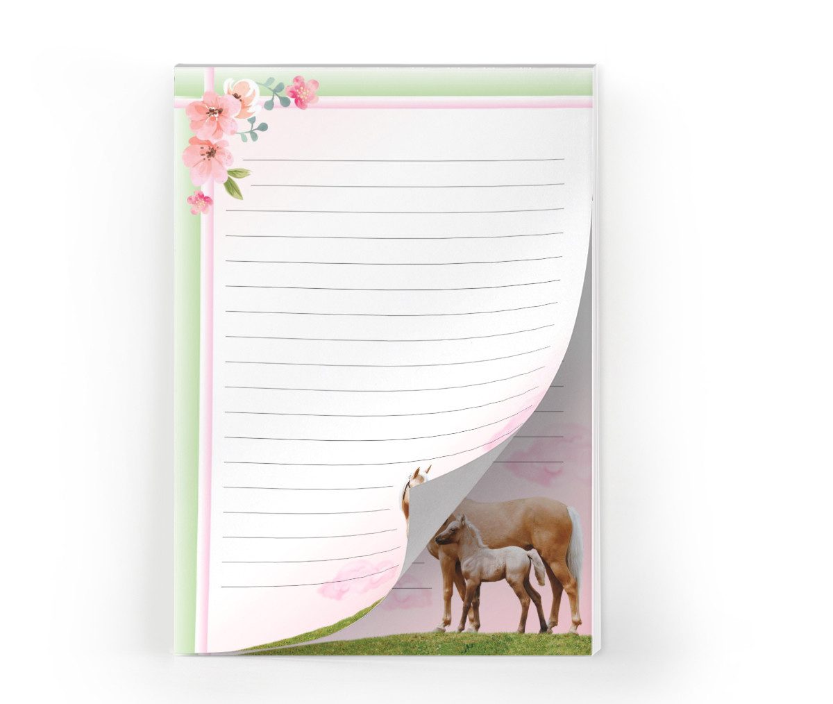 JUNAPACK Briefpapier Set Kinder Briefblock A5 mit Umschlägen Notizblock Papier Pferd rosa, Kinder-Briefpapier A5 mit 15 Umschlägen, liniert & leicht beschreibbar
