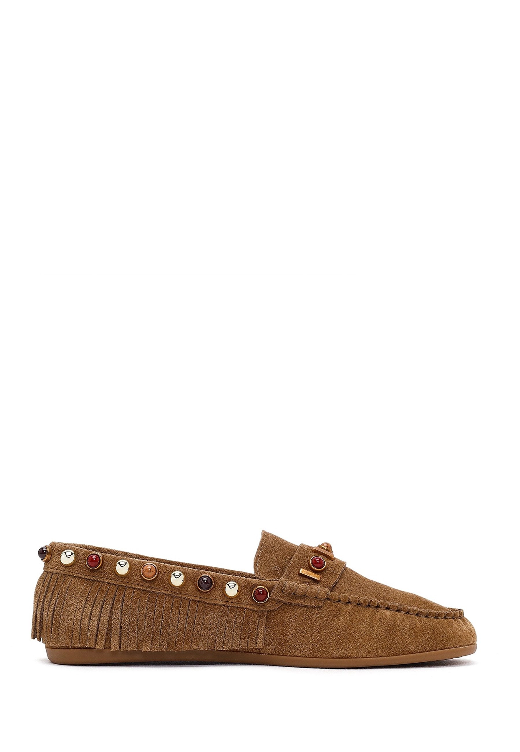 Derimod Loafer aus Veloursleder Loafer Wildleder-Obermaterial, Lederfutter, Slip-On-Stil, Fransen-Detail