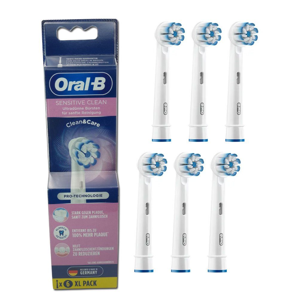 Oral-B Aufsteckbürsten Sensitive Clean - 6er Pack - weiß, Pro-Technologie:  Ultra-dünne Borsten für sanfte Reinigung