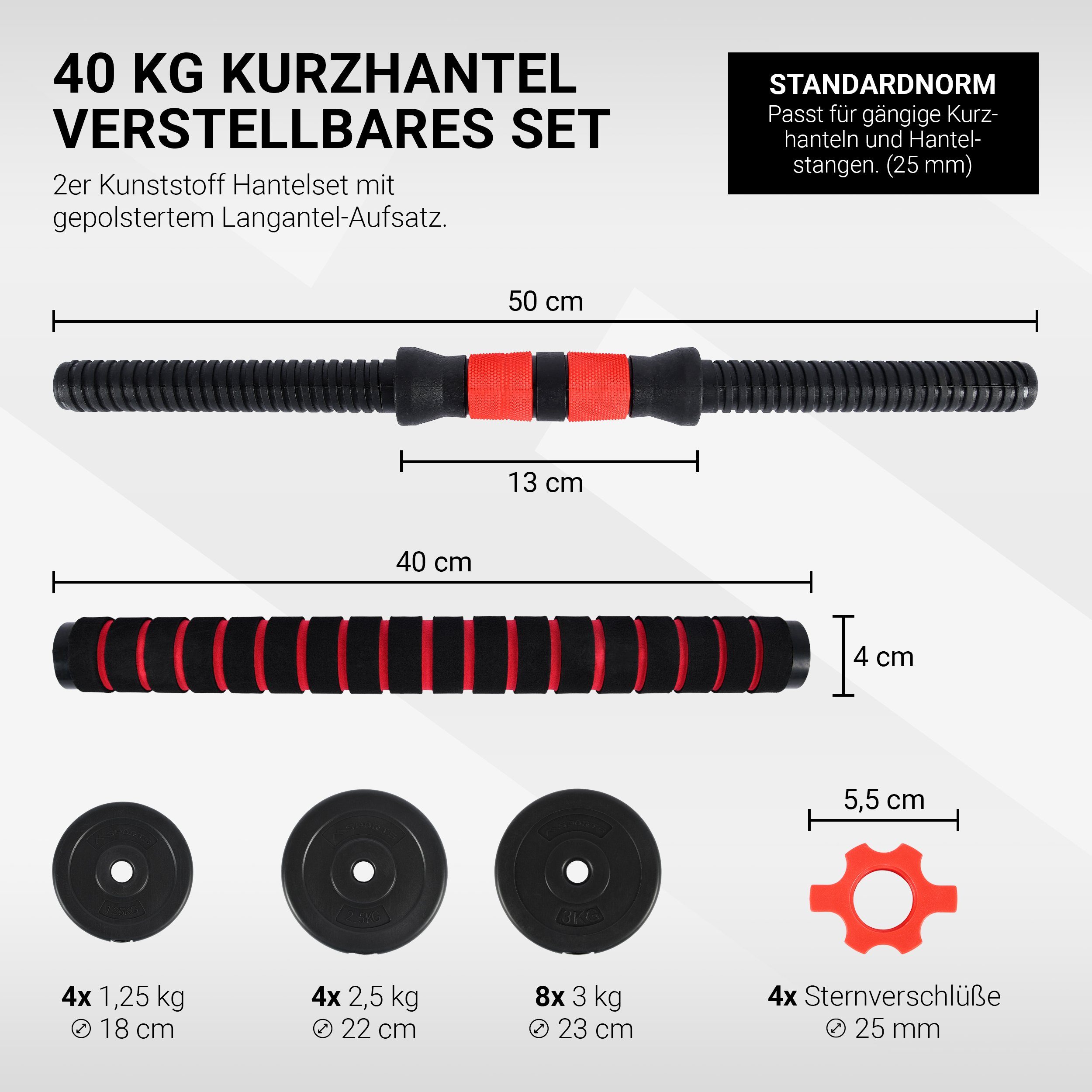2in1 kg verstellbar 40 MSports® Hantelset Hantel-Set - Kurzhanteln + Langhanteln