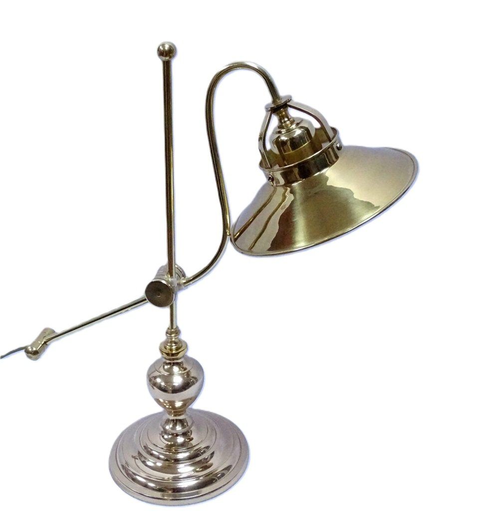 Linoows Tischleuchte Schreibtisch Lampe, maritime Messing Bankerlampe, ohne Leuchtmittel, Leuchtmittel abhängig, Tisch Leuchte, Kapitänslampe