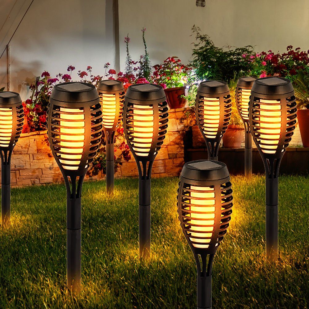 Steckleuchten Gartenlampen Set Solarfackeln 4er fest etc-shop LED Solar Warmweiß, LED-Leuchtmittel verbaut, Solarleuchte, Außen