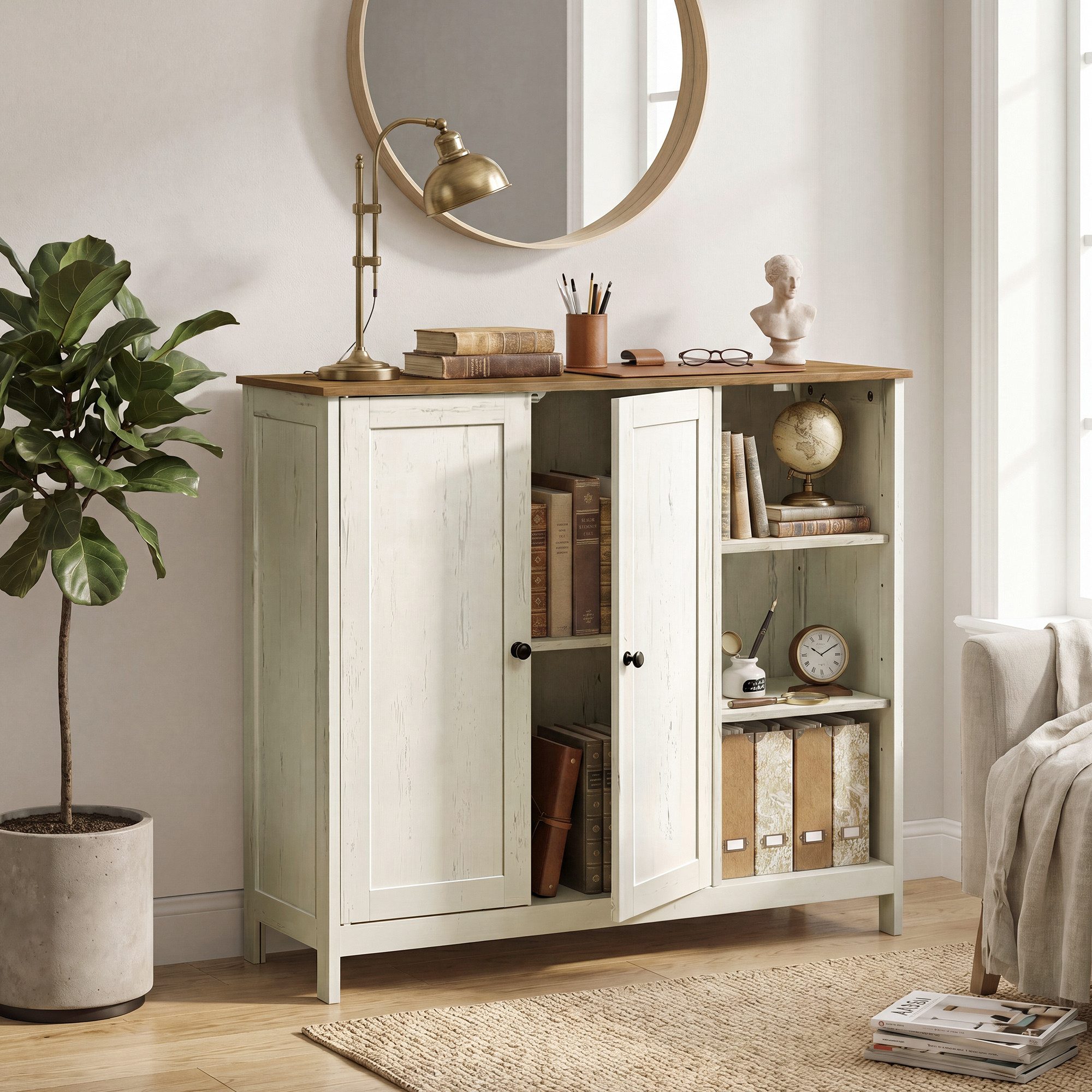 VASAGLE Waschbeckenunterschrank Badschrank 1 Stück Aufbewahrungsschrank mit 2 Türen und Offenen Fächern, 90 x 30 x 80 cm, für Badezimmer – Bild 3 von 5