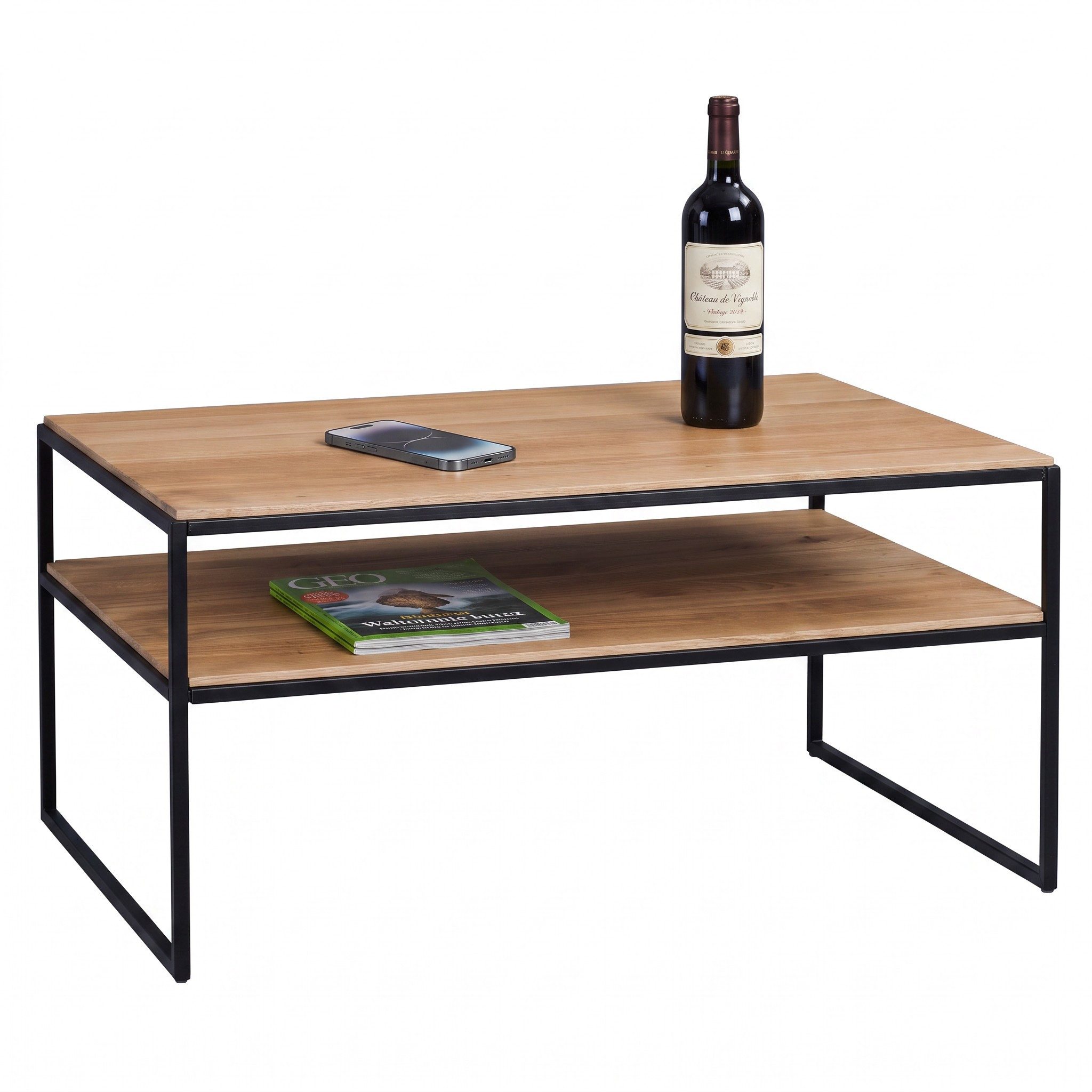 bv-vertrieb Couchtisch Couchtisch mit Metallgestell Sofatisch Wildeiche massiv geölt #4550, Metallgestell
