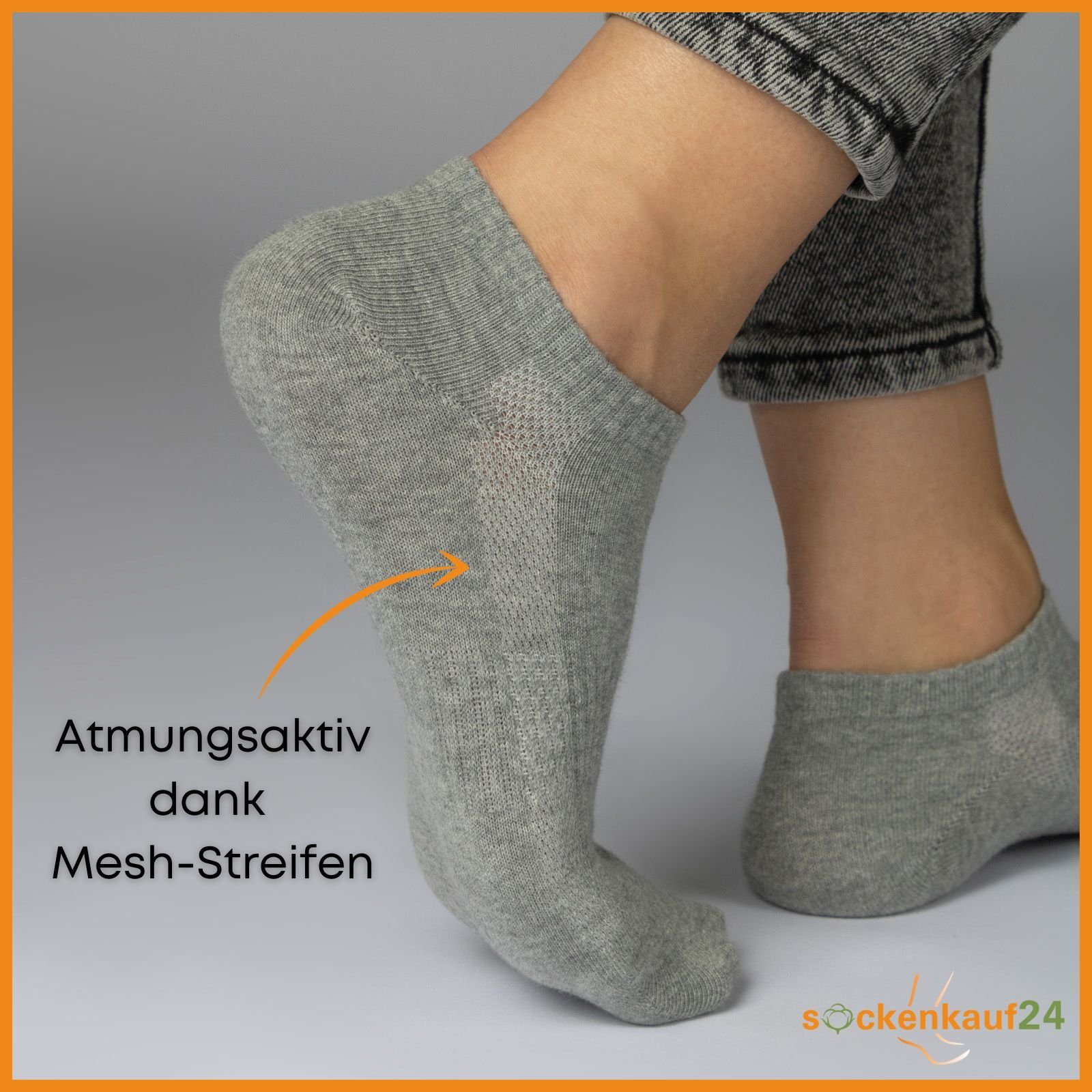 sockenkauf24 Sneakersocken 10 Paar Damen & Herren "Premium Sneaker Socken" Atmungsaktiv (5xWeiß 5xGrau, 35-38) mit Mesh-Streifen ohne drückende Naht Baumwolle - 16510 WP