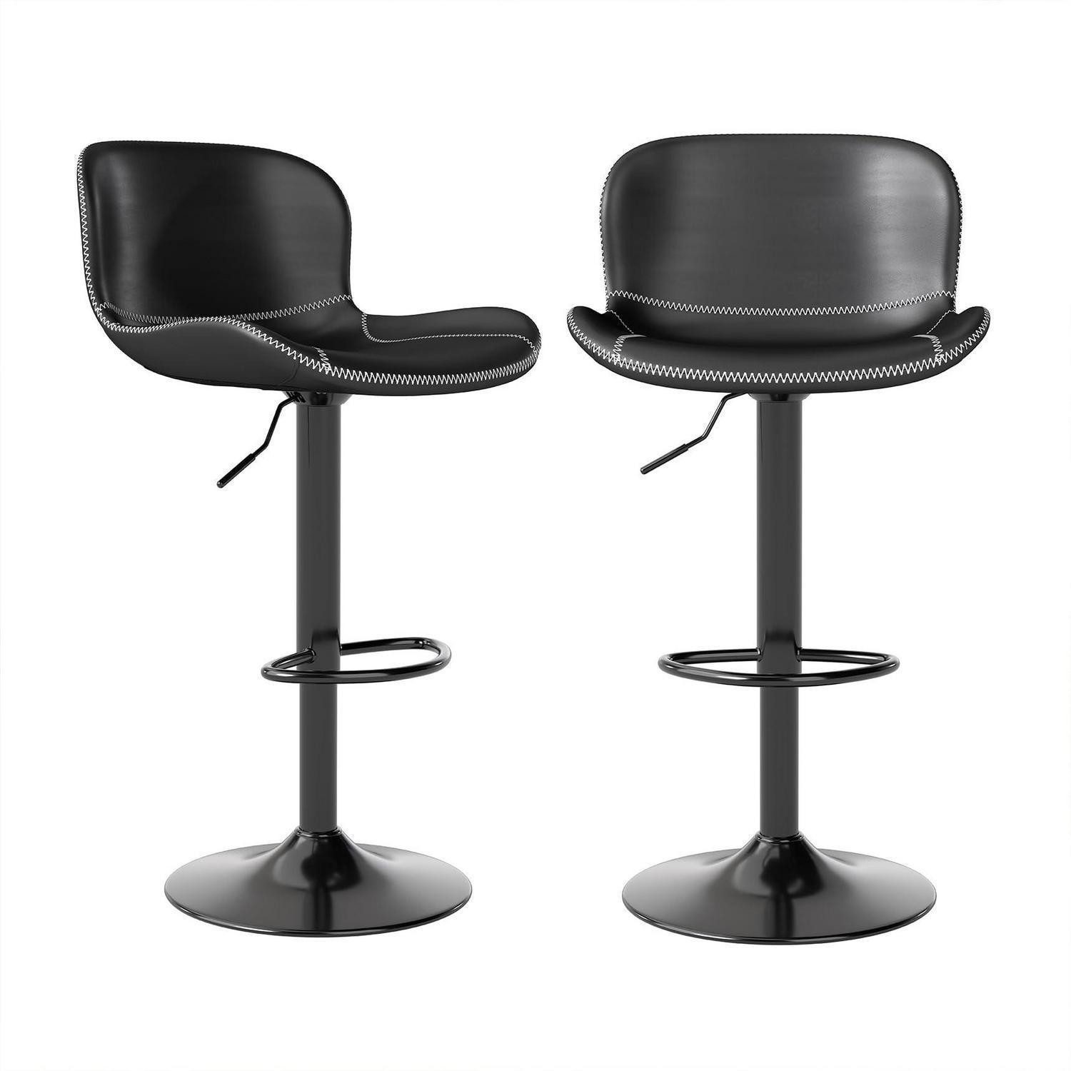 LuxusKollektion Barhocker Barhocker Höhenverstellbar Kunstleder Drehbar Lehne Schwarz 2er-Set