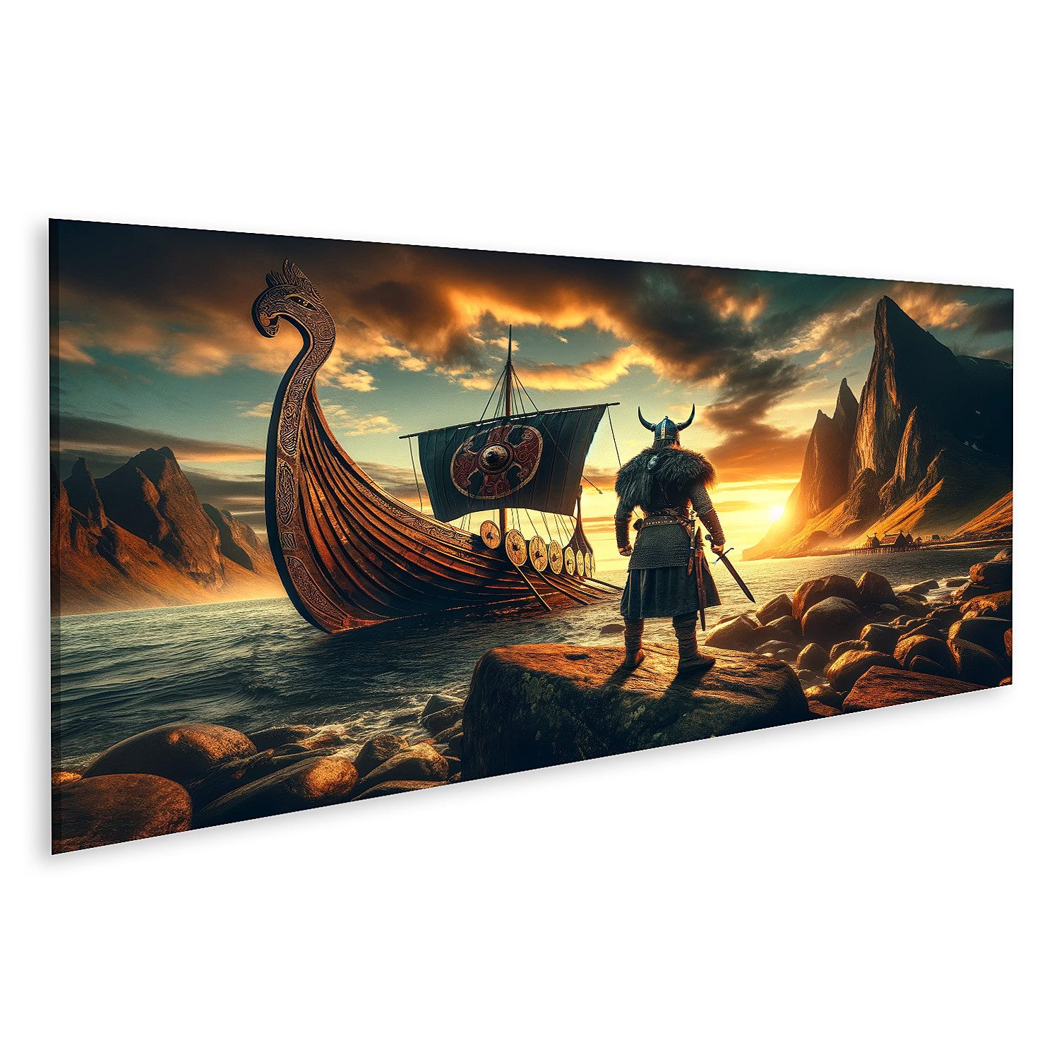 islandburner Leinwandbild Wikinger-Blick: Entschlossenheit am felsigen Ufer