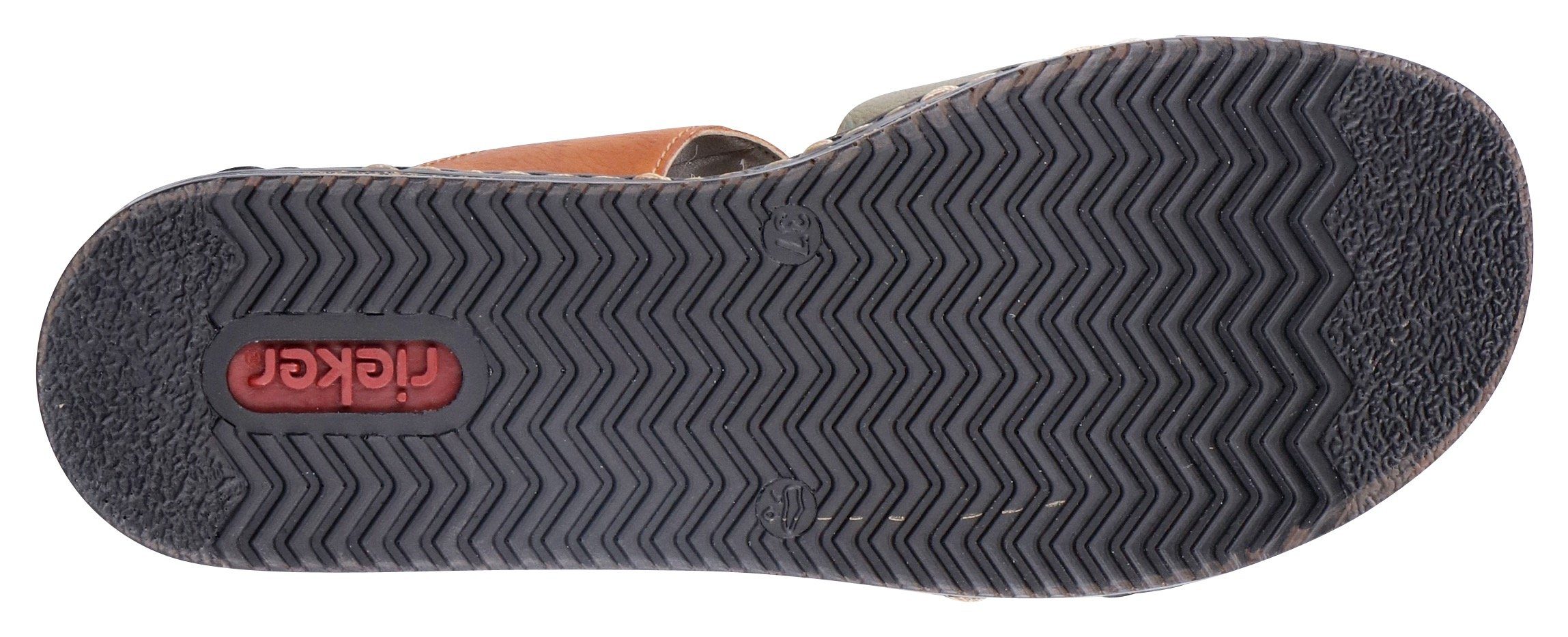 Rieker Pantolette, Keilabsatz, Sommerschuh, Schlappen mit praktischem Klettriemchen