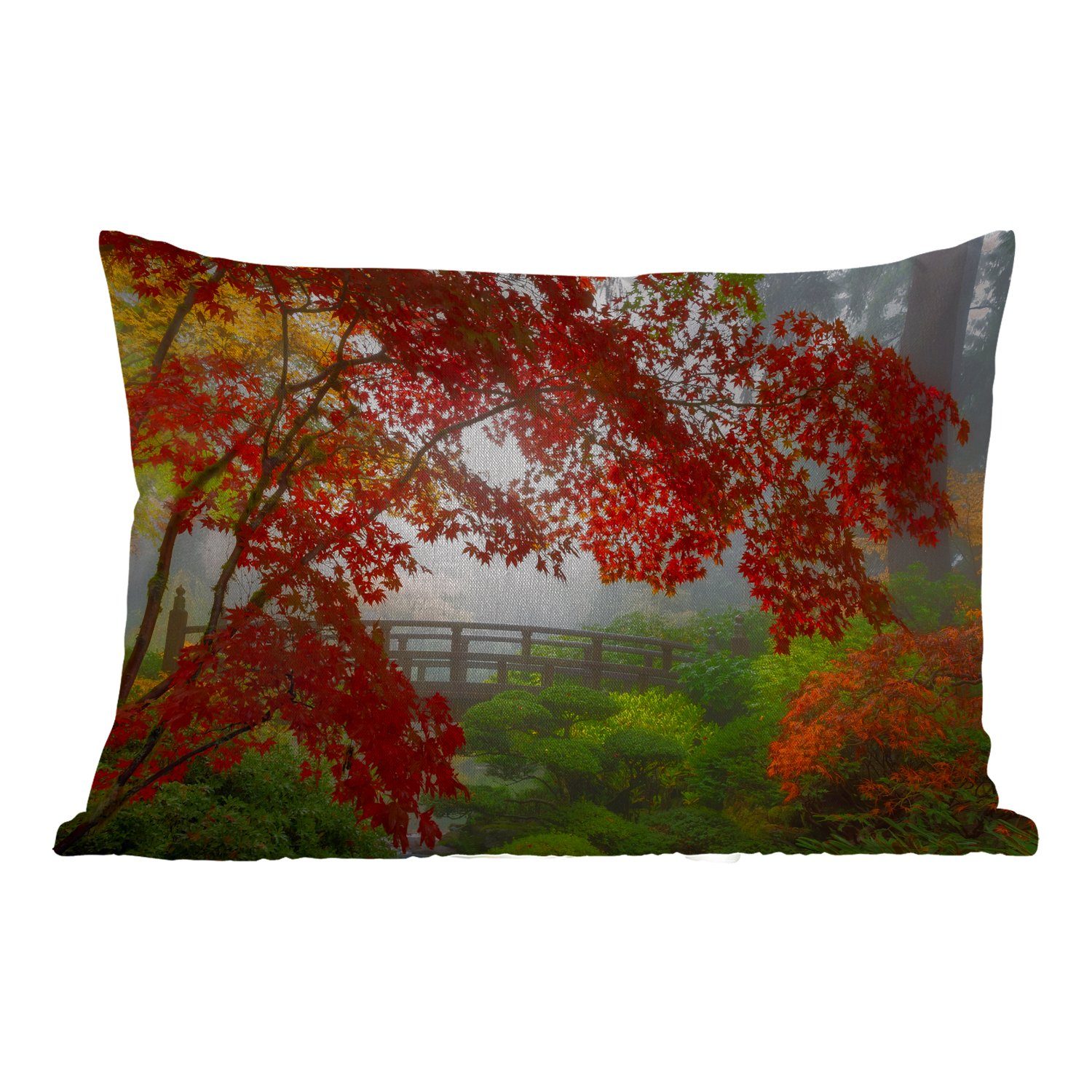 MuchoWow Brücke - Dekokissenbezug, - - Polyester, Ahorn Bäume Japanisch, Japanischer Kissenhülle Outdoor-Dekorationskissen, - Dekokissen Natur