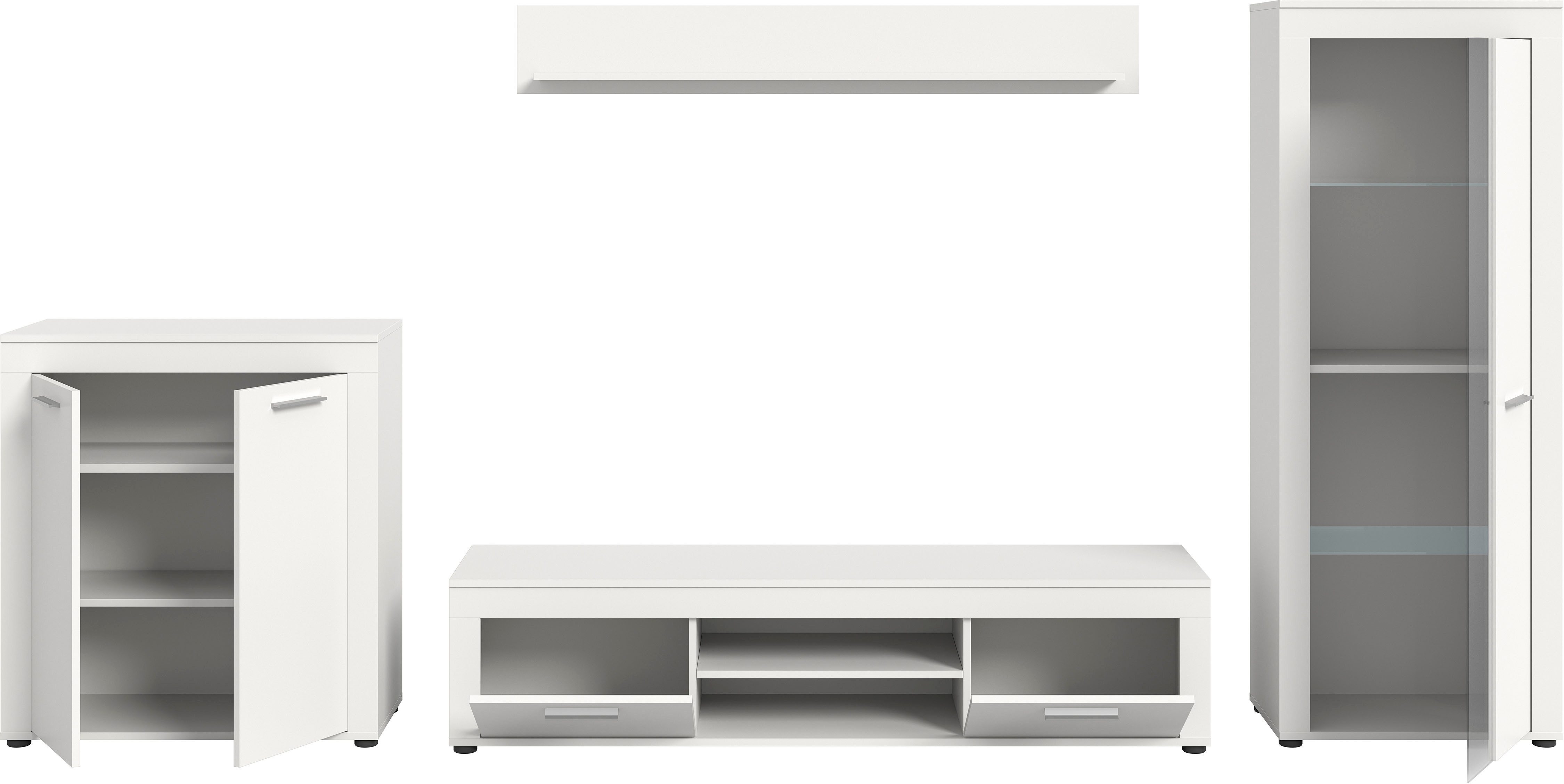 OTTO home Wohnwand AOSTA, Breite 330cm, 4-teilige Wohn-Kombination, (4-St., bestehend aus: Highboard, Lowboard, Wandboard, Vitrine), Wohnwand, Kombination, Anba – Bild 4 von 5