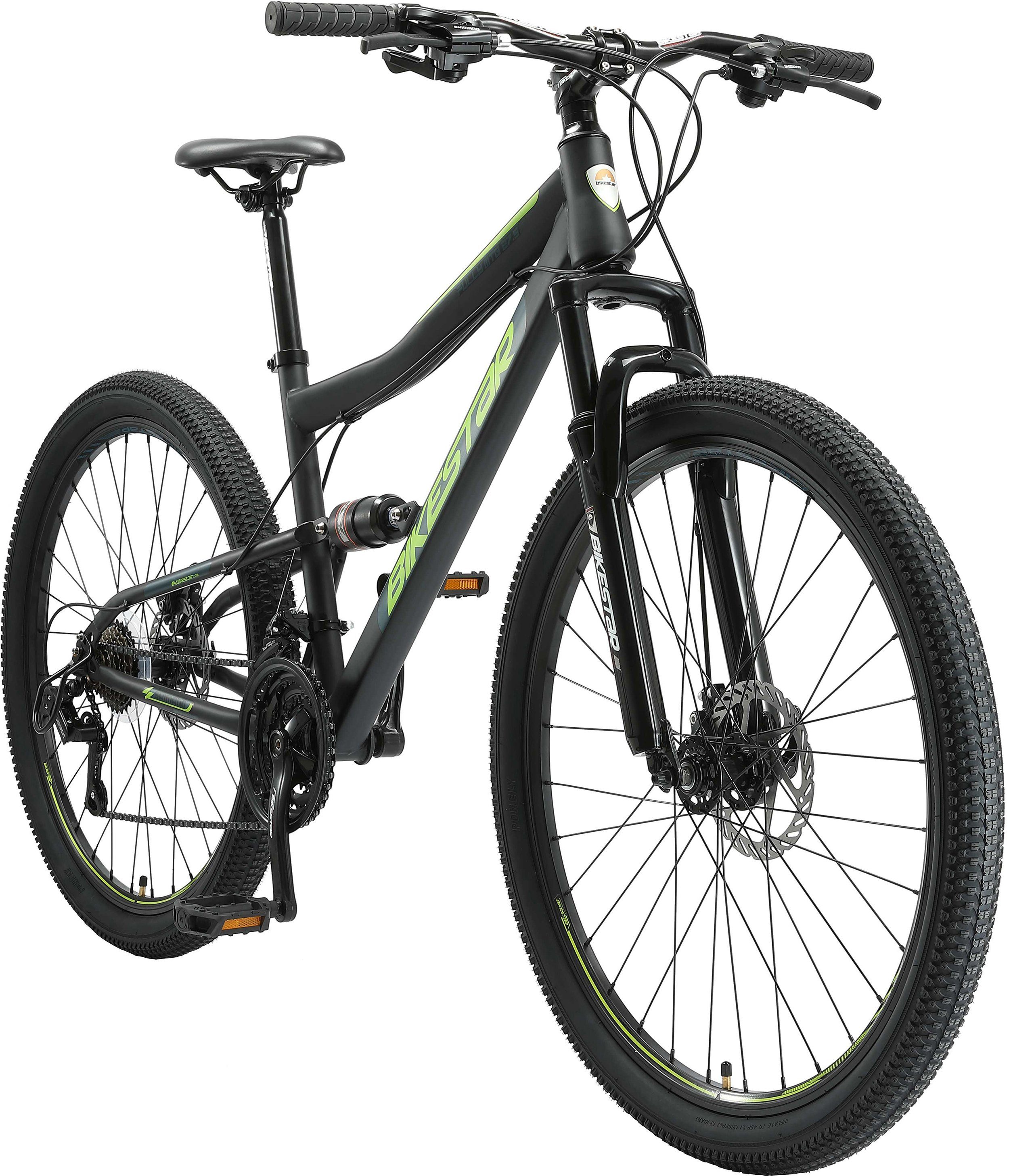 Bikestar Mountainbike, 21 Gang Shimano RD-TY300 Schaltwerk, Kettenschaltung, für Damen und Herren, Kettenschaltung